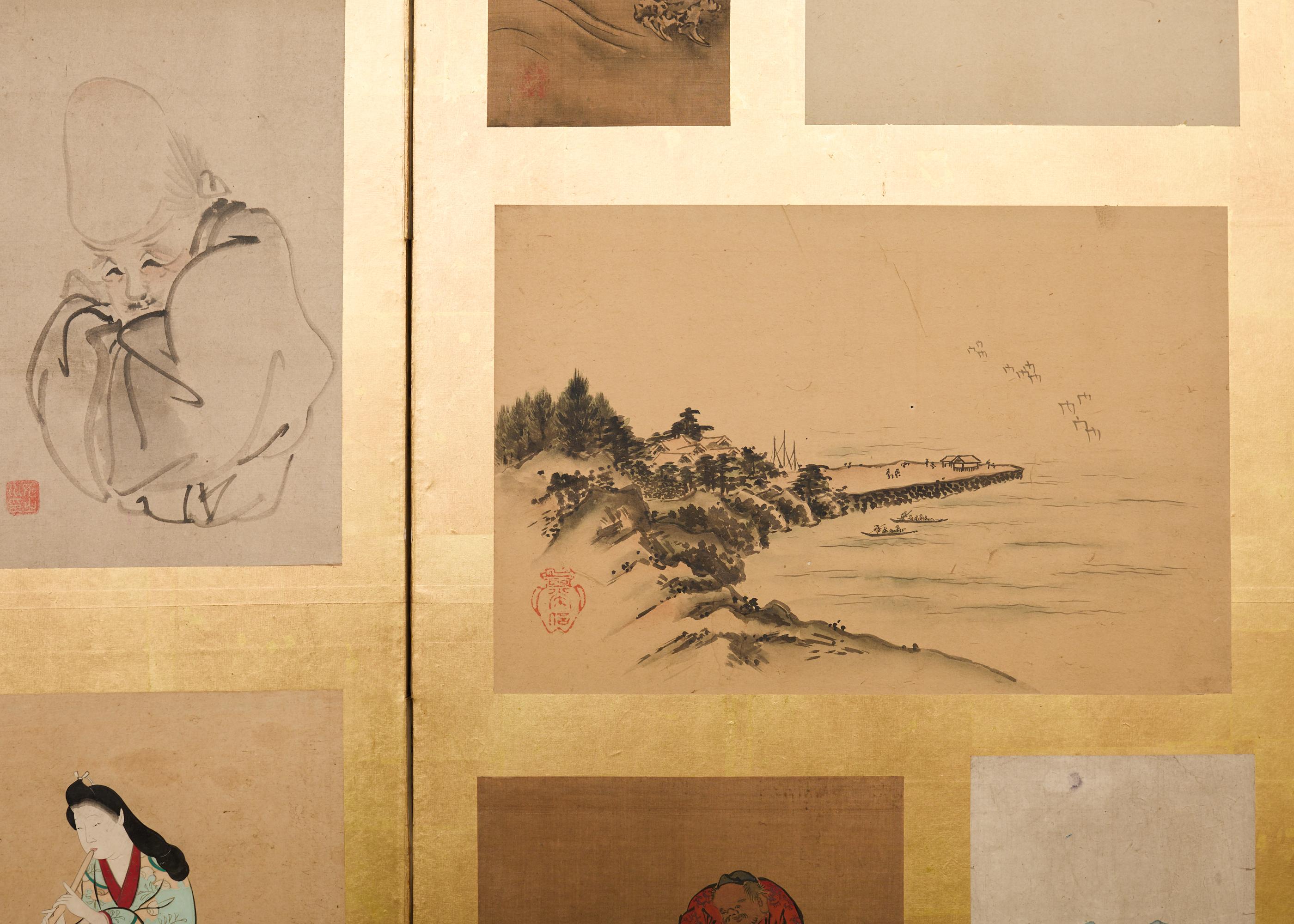 Paire de paravents japonais Edo à six panneaux Harimaze Découpage en vente 1