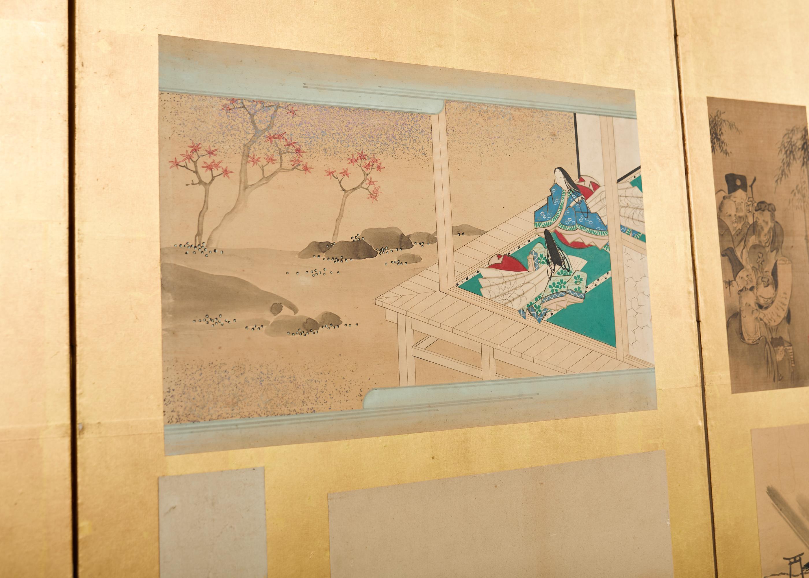 Paire de paravents japonais Edo à six panneaux Harimaze Découpage en vente 2