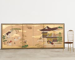 Paire de paravents japonais Edo à six panneaux Légende de Minamoto