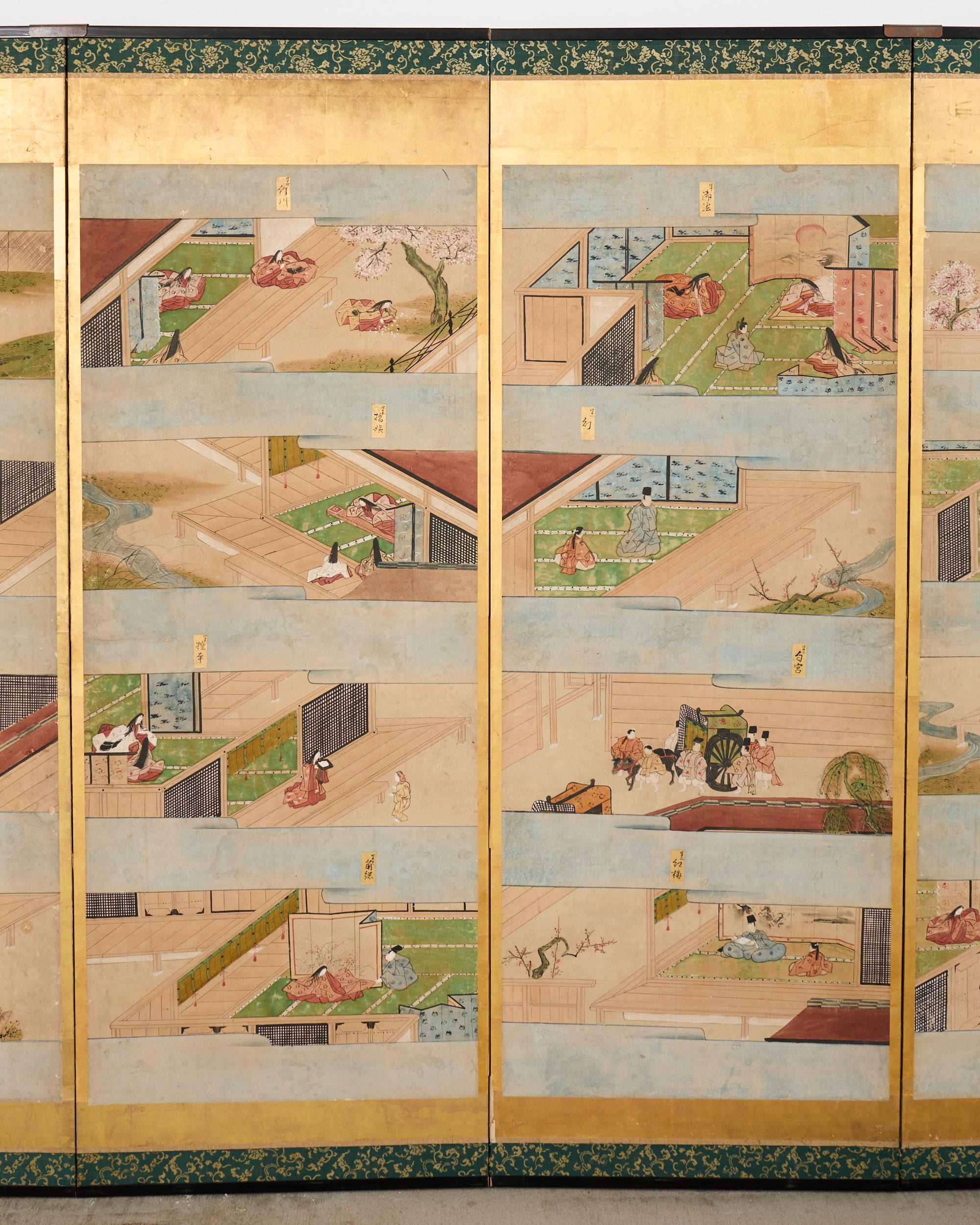 Paar japanische Edo sechs Panel Bildschirme Tale of Genji im Angebot 6