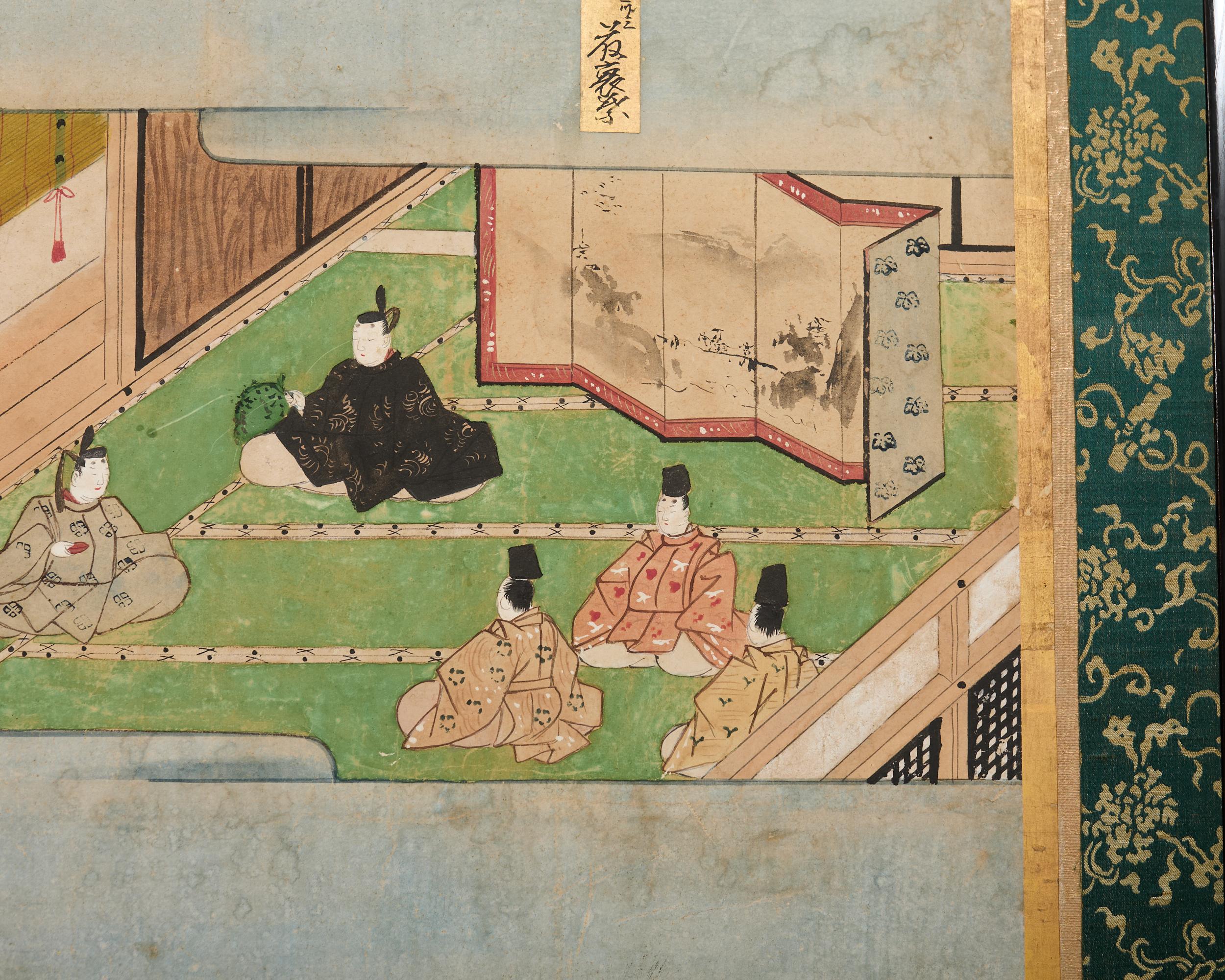 Paar japanische Edo sechs Panel Bildschirme Tale of Genji im Angebot 8