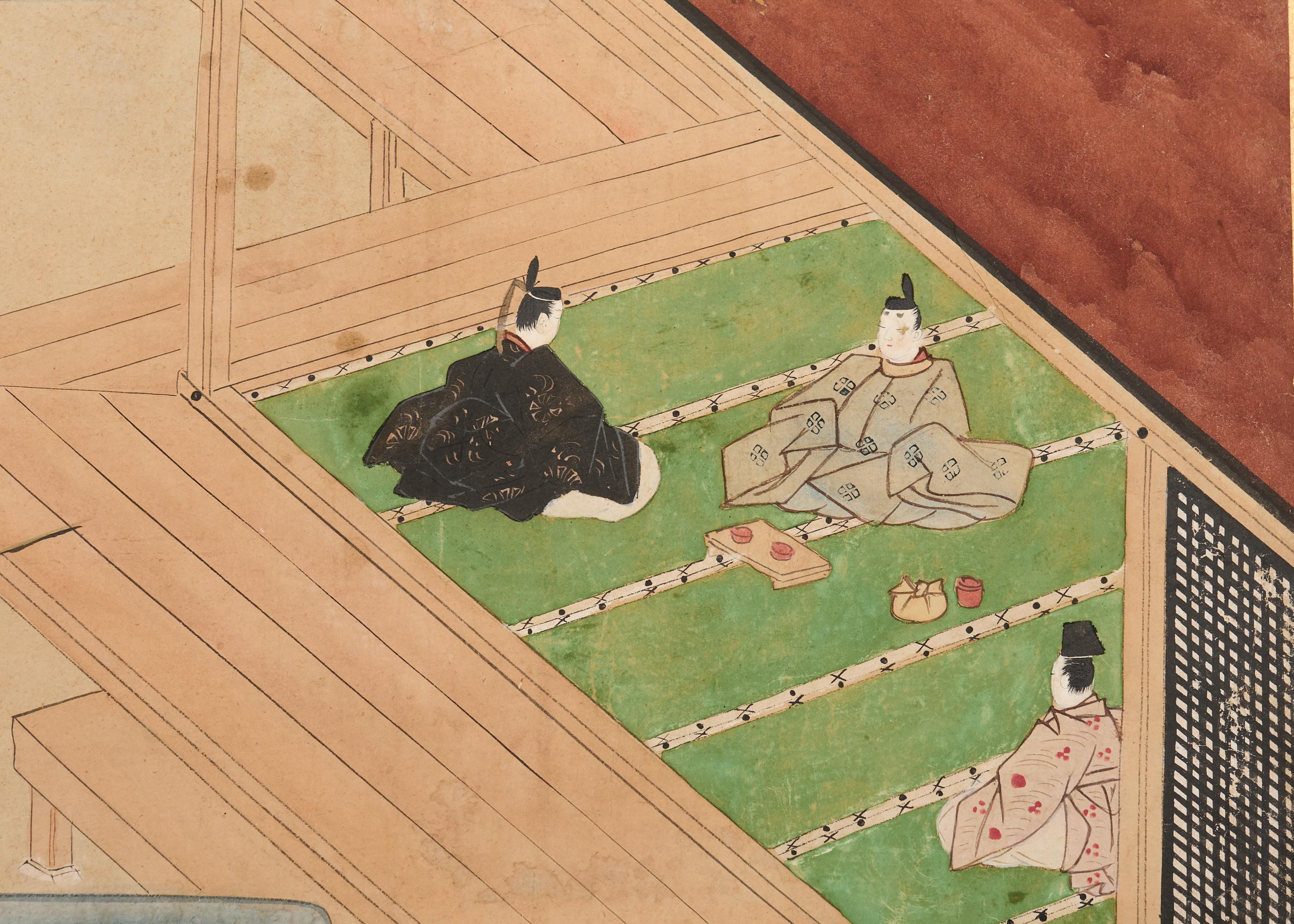 Paar japanische Edo sechs Panel Bildschirme Tale of Genji im Angebot 9