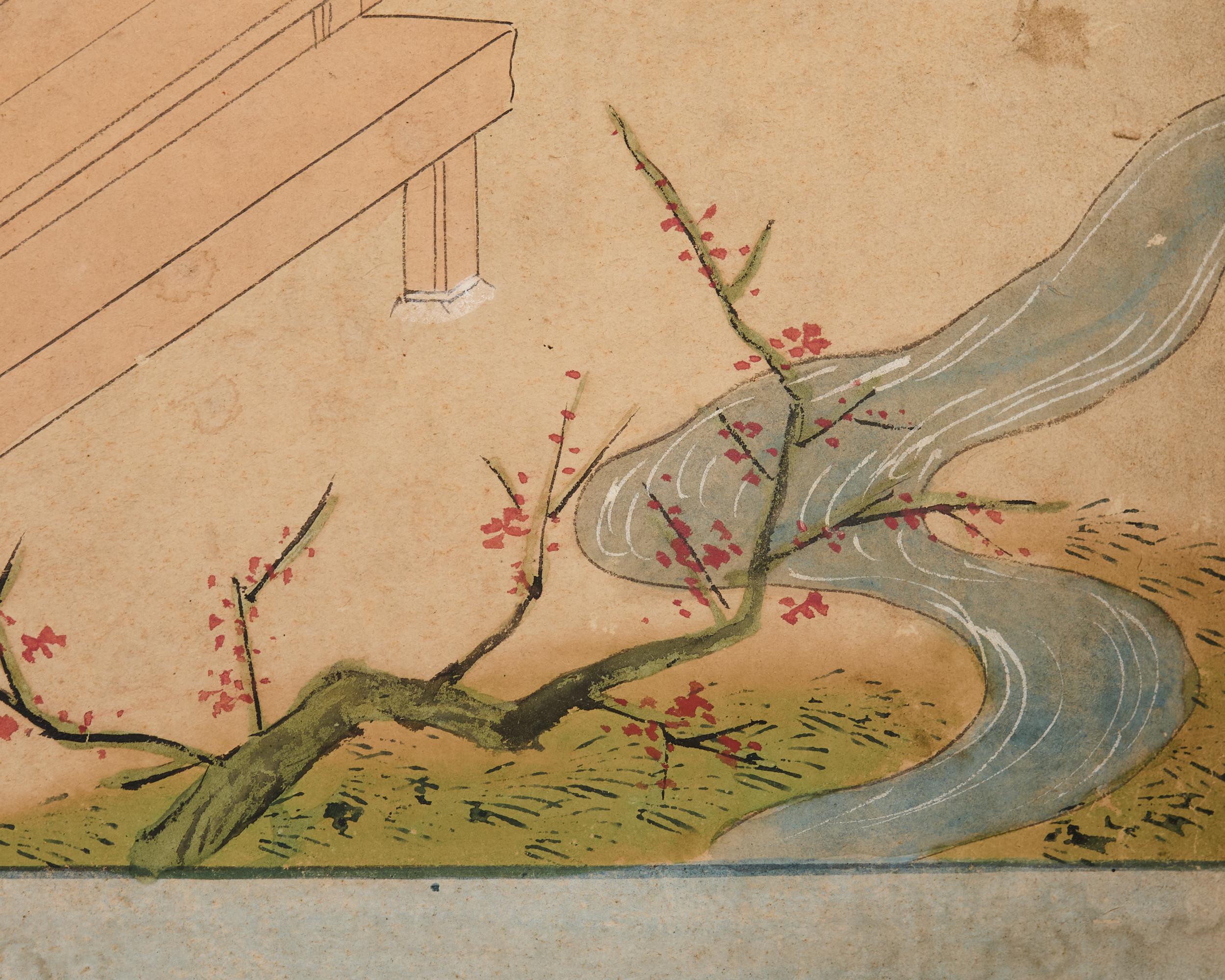 Paar japanische Edo sechs Panel Bildschirme Tale of Genji im Angebot 12