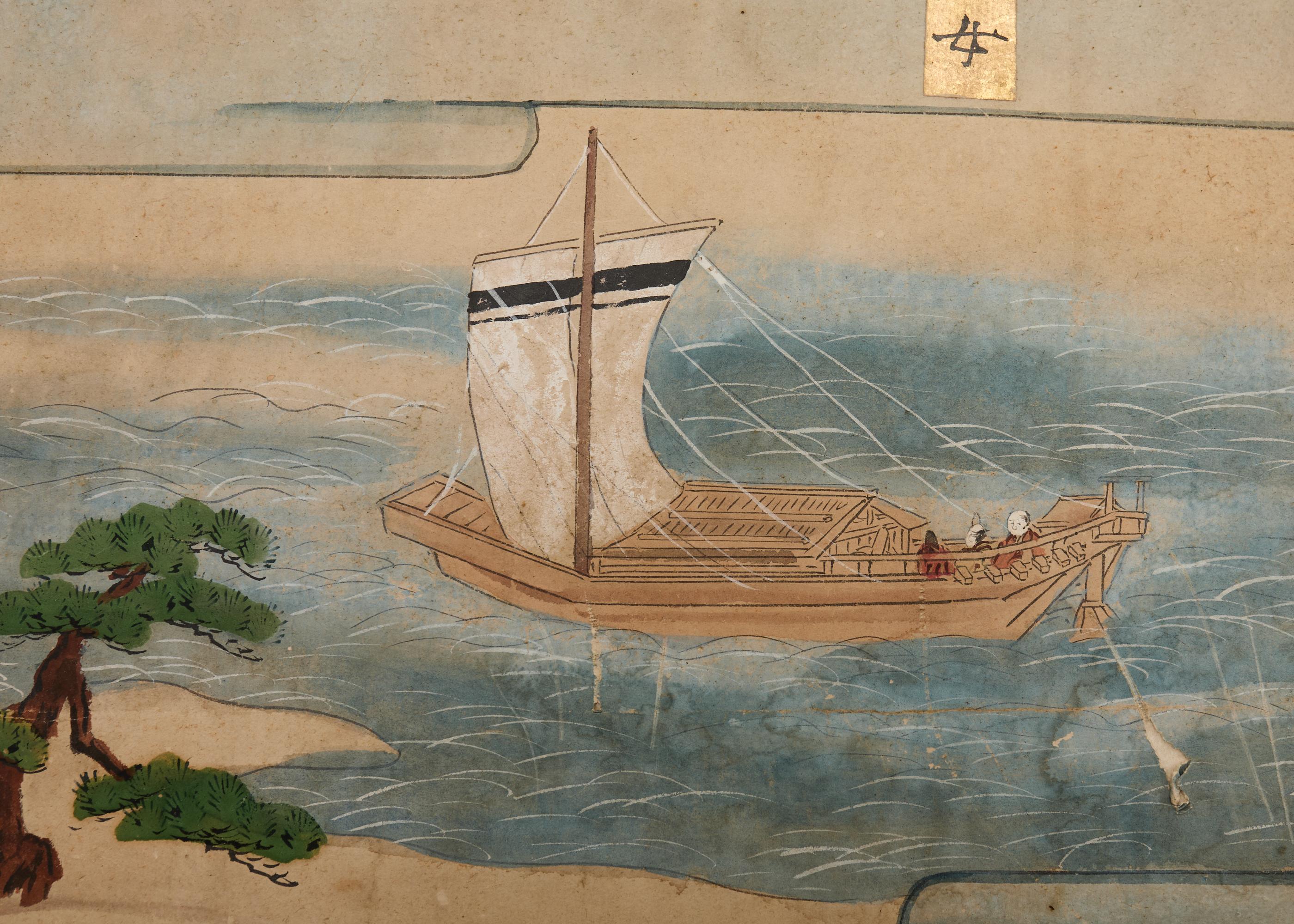 Paar japanische Edo sechs Panel Bildschirme Tale of Genji im Angebot 1