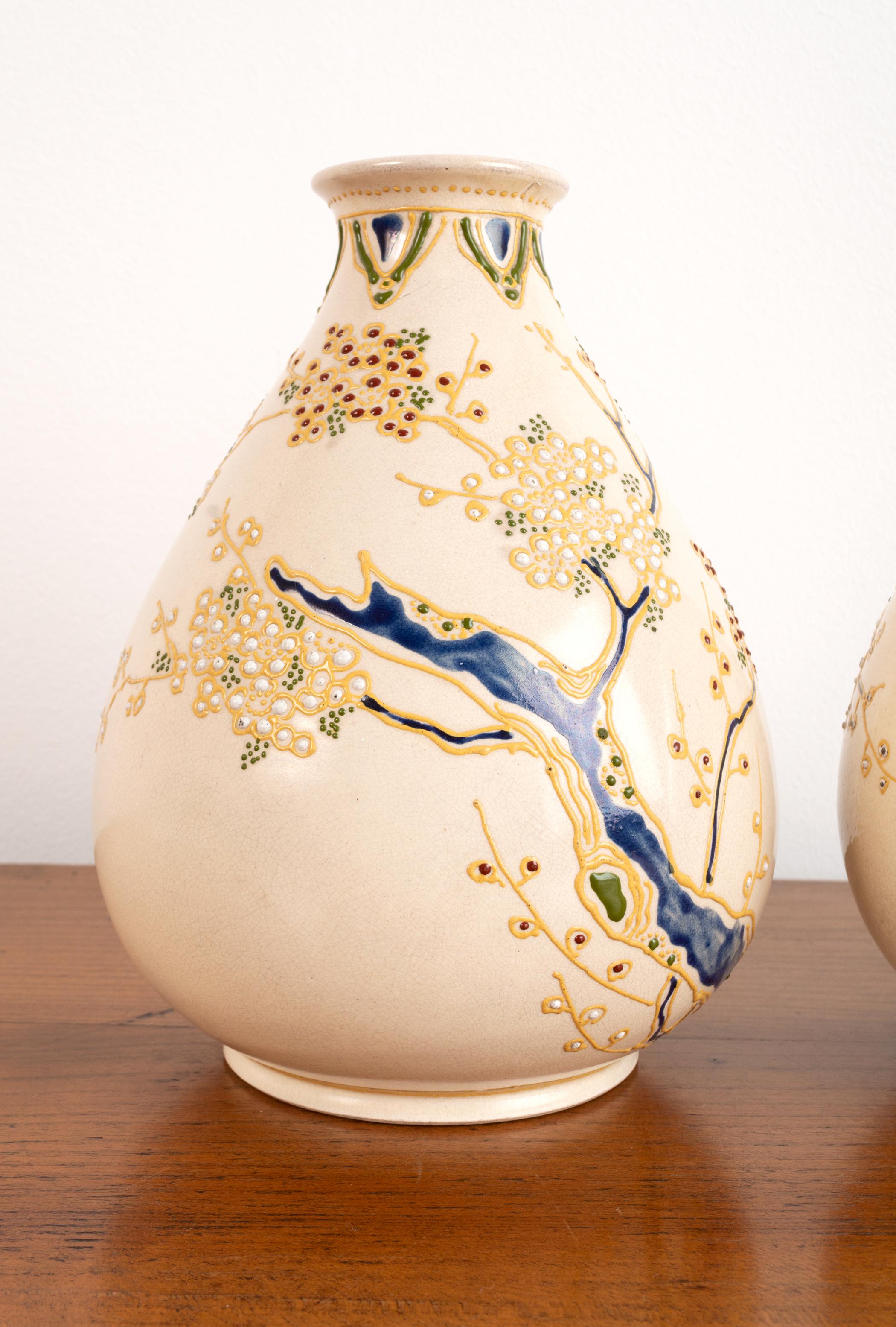Meiji Pair Japanese Export Vases Japan C.1900 Stamped 'Nippon' For Sale