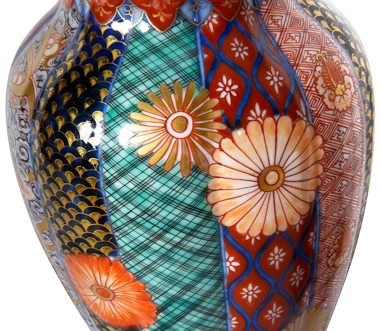 Porcelain Pair Japanese Fukagawa Imari vases, circa 1900.