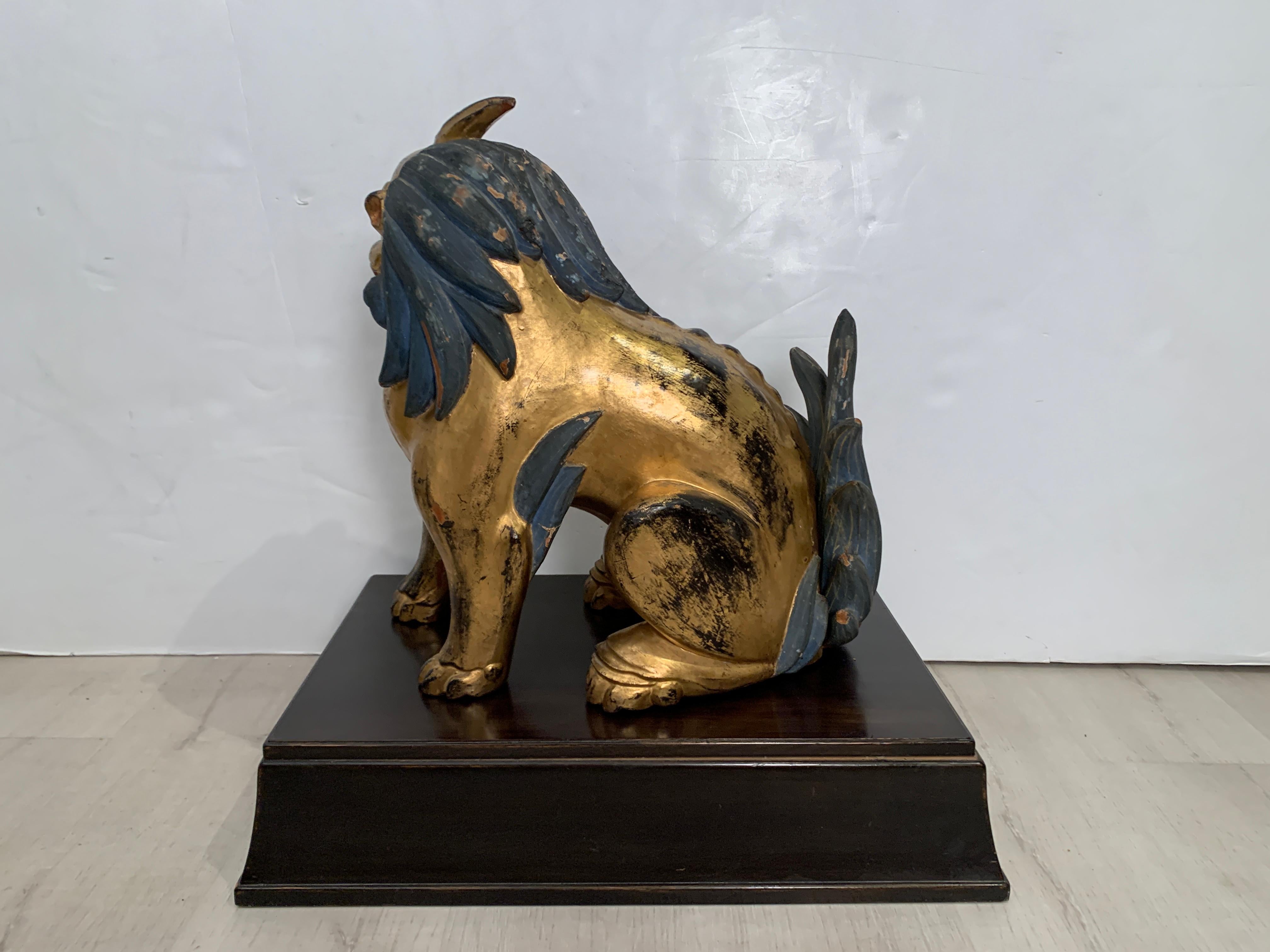 Pair of Japanese Gilt Wood Komainu, Guardian Lions, Early 20th Century, Japan 3