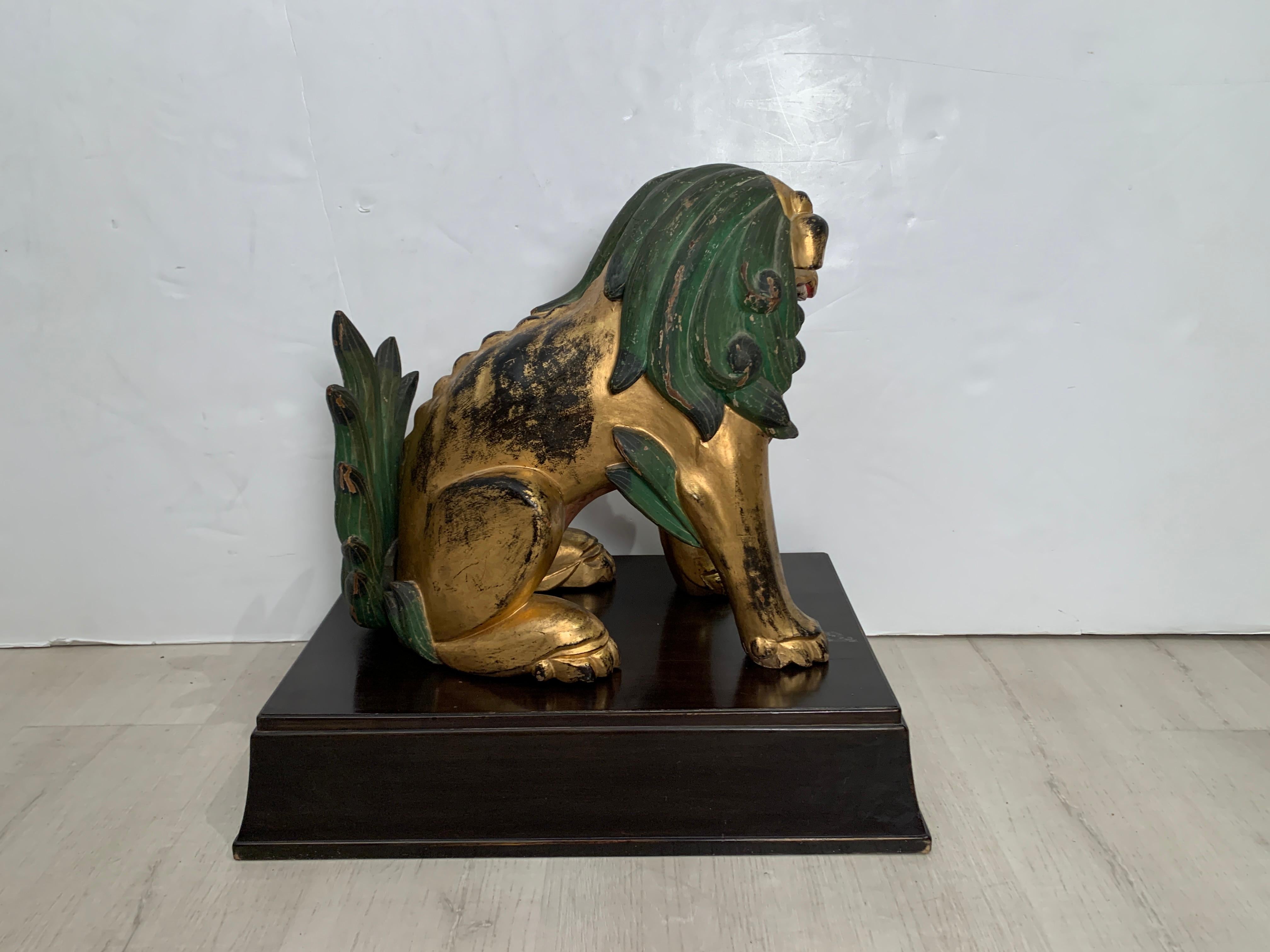 Pair of Japanese Gilt Wood Komainu, Guardian Lions, Early 20th Century, Japan 11