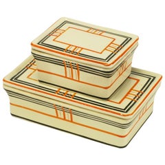 Pair Japanese Hand Thrown & Glazed Porcelain Boxes
