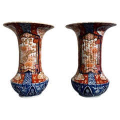 Pair Japanese Imari Fluted Trumpet Vases, Meiji Period, circa 1900, Japan