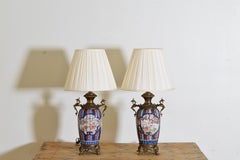 Pair Japanese Imari Porcelain and Brass Table Lamps, 2nd half 19th century