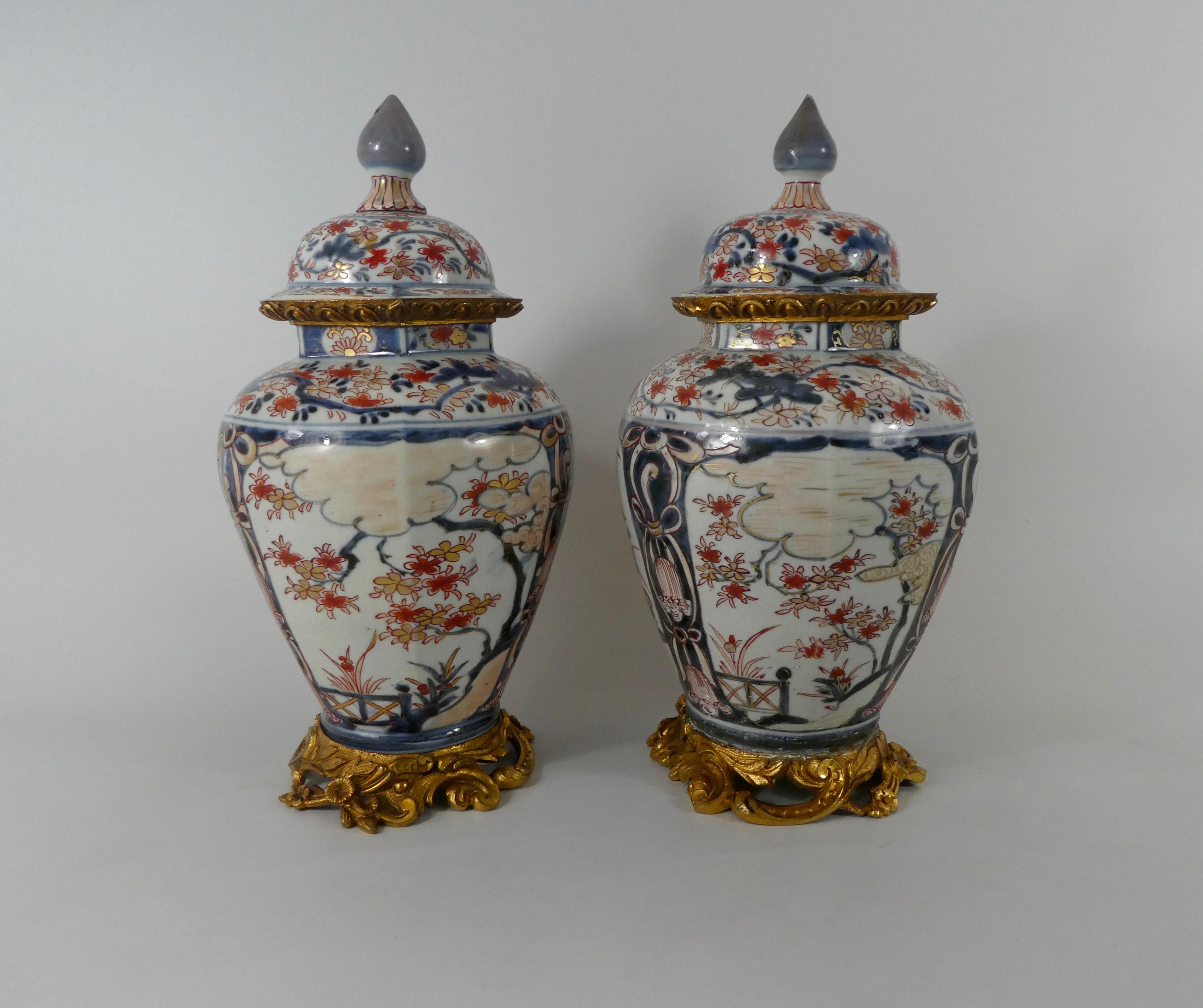 Pair Japanese Imari porcelain vases and covers, c. 1690. Genroku Period. 2