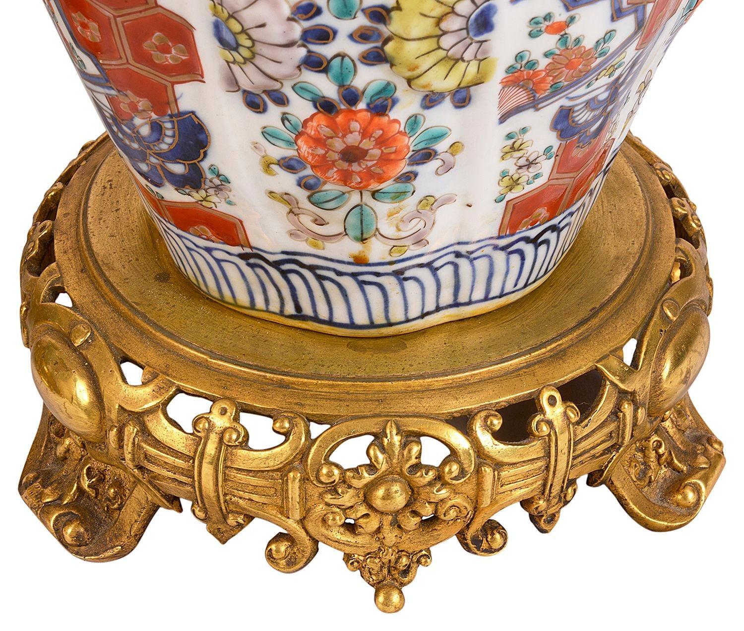 Porcelain Pair Japanese Imari Vases / Lamps, 19th Century For Sale