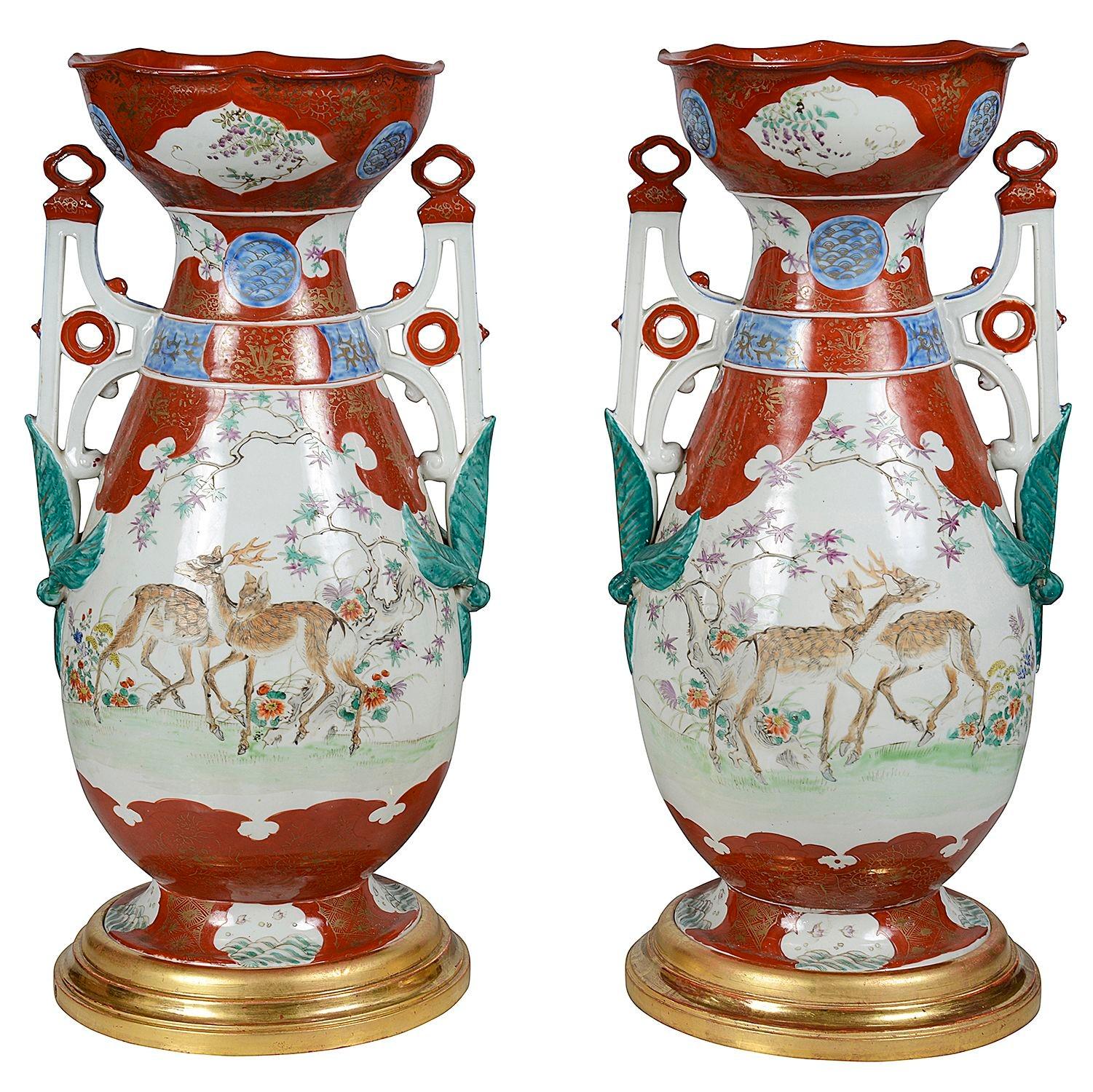 Japonais Paire de lampes japonaises en porcelaine Kutani, 19e siècle. en vente