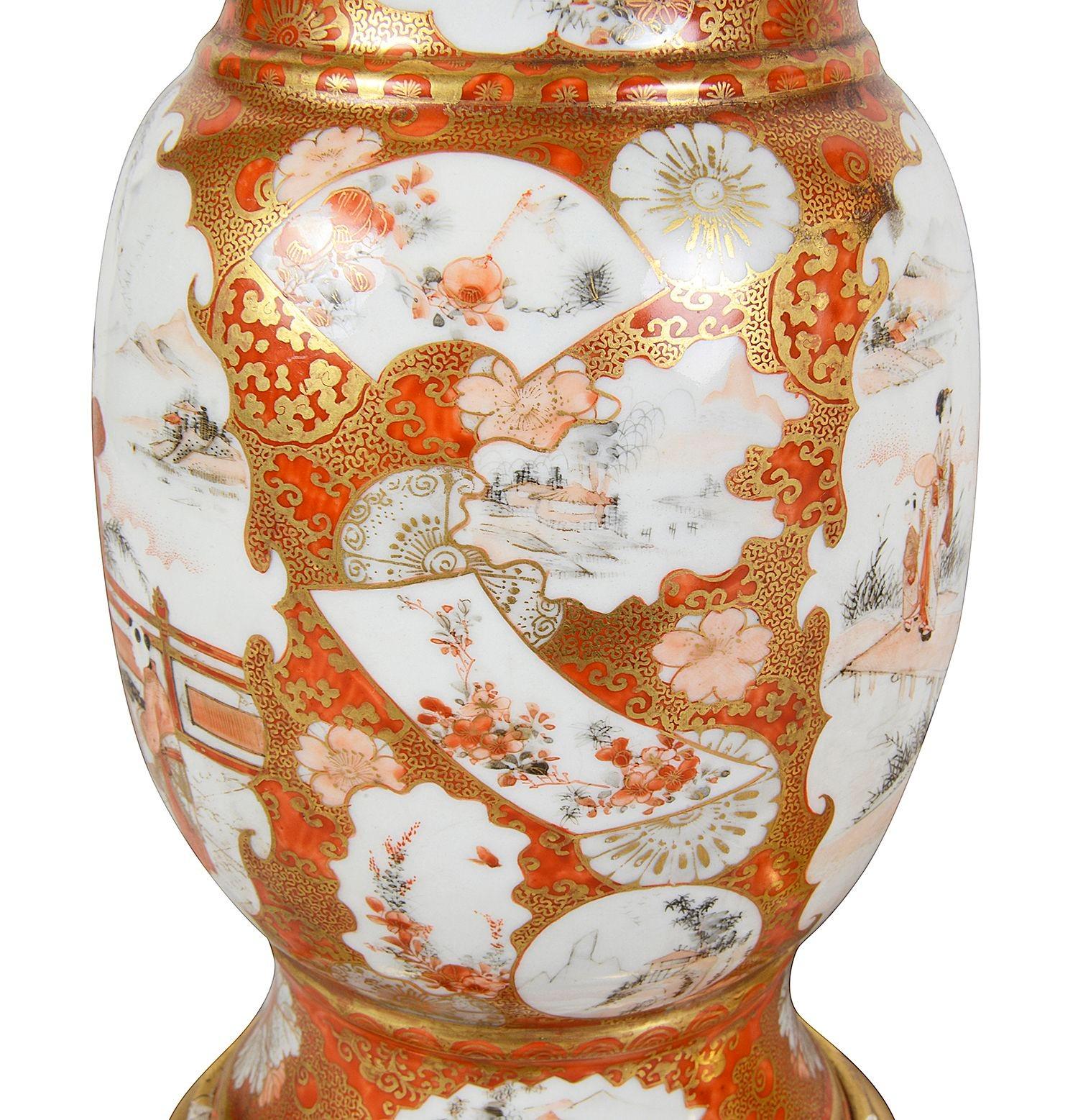 19th Century Pair Japanese Kutani porcelain lamps, C19th. For Sale
