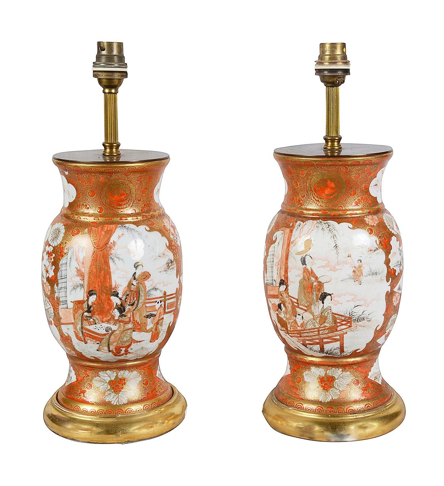 19th Century Pair Japanese Kutani porcelain lamps, C19th. For Sale