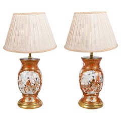 Vintage Pair Japanese Kutani porcelain lamps, C19th.