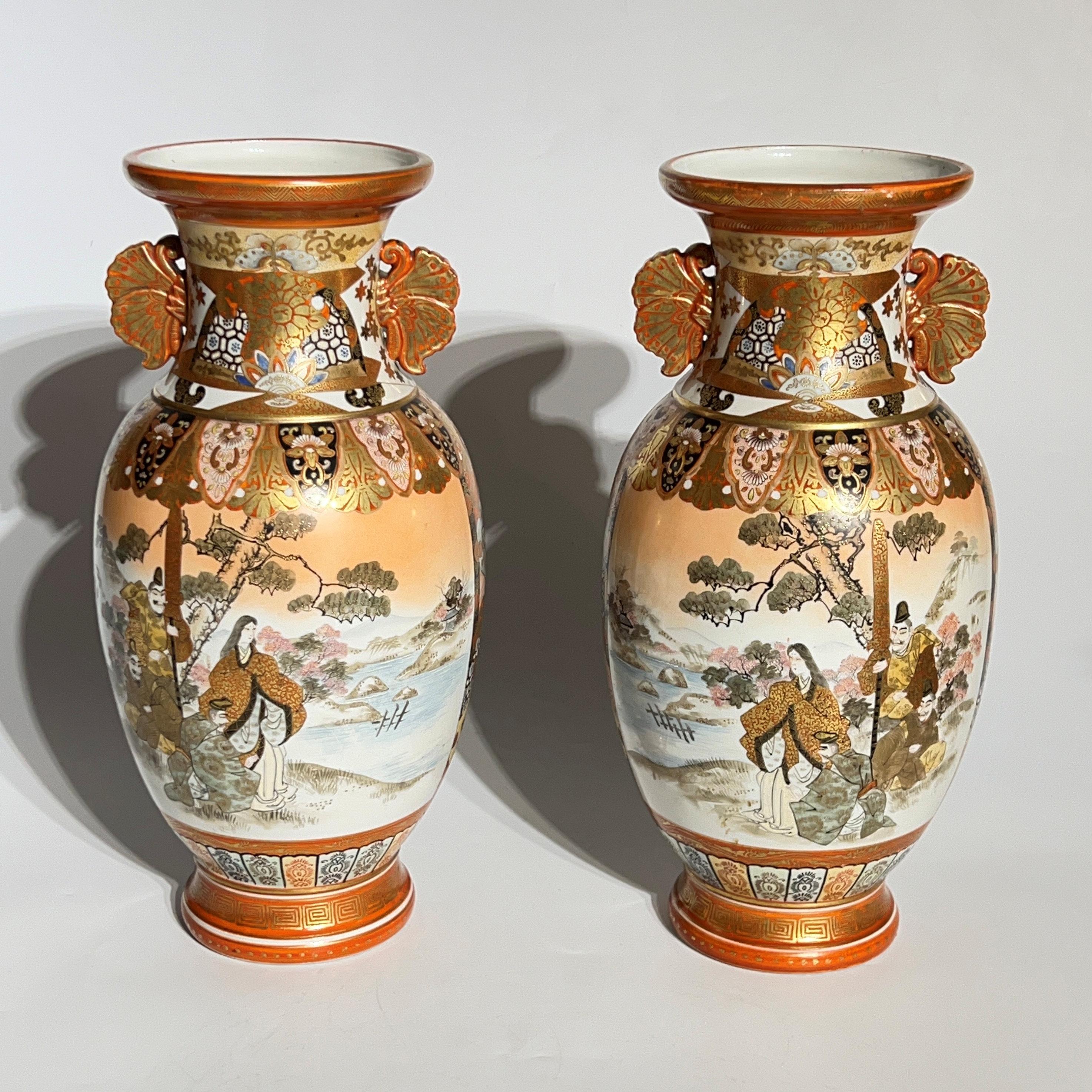 Pair Japanese Kutani Porcelain Vases In Good Condition For Sale In New York, NY