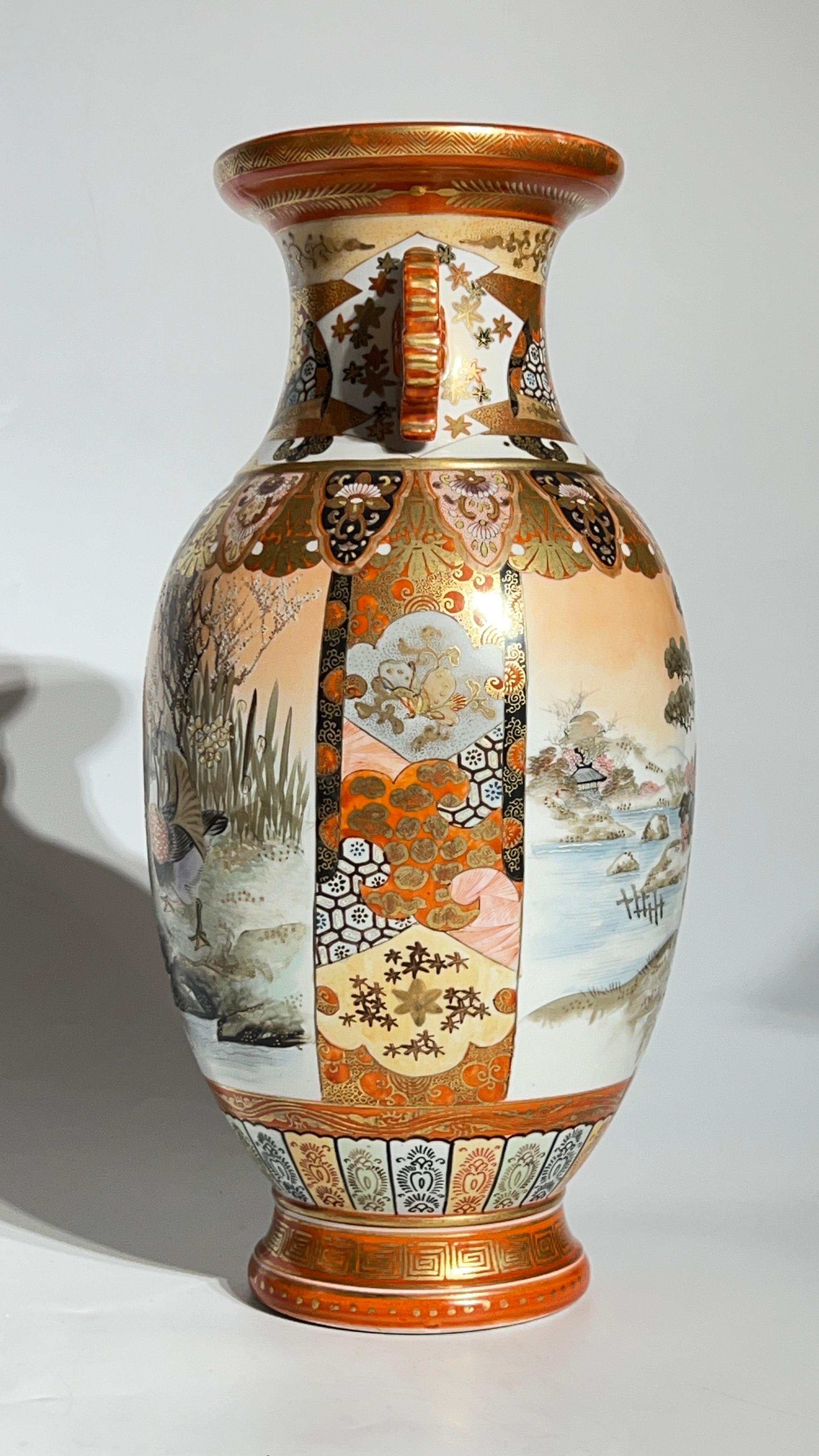 Pair Japanese Kutani Porcelain Vases For Sale 4