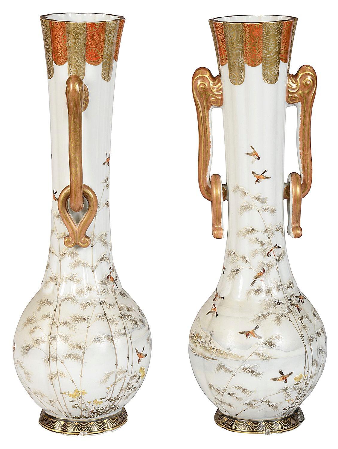 Hand-Painted Pair Japanese Kutani vases / lamps, circa 1890. For Sale