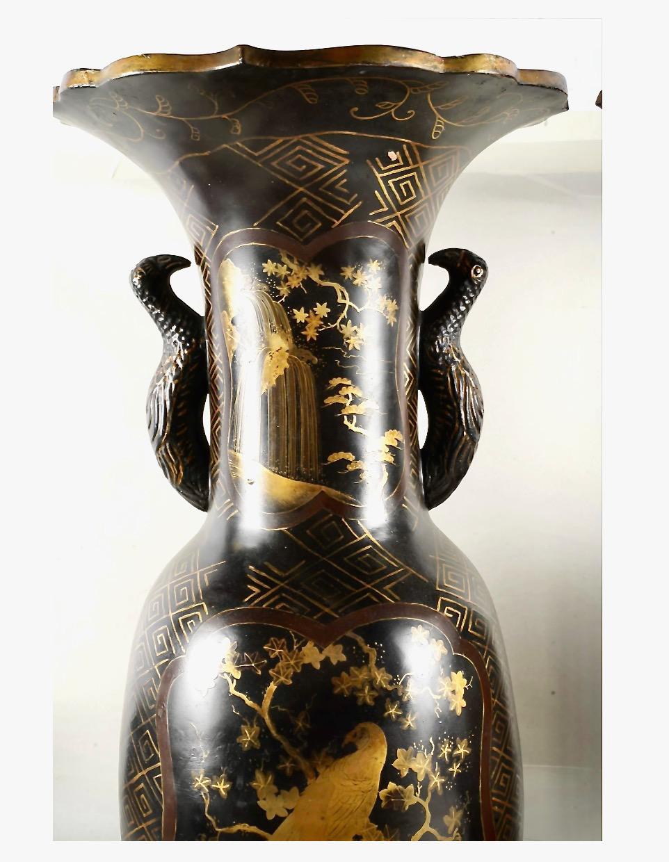 Pair Japanese Lacquer-on-Porcelain Vases For Sale 1