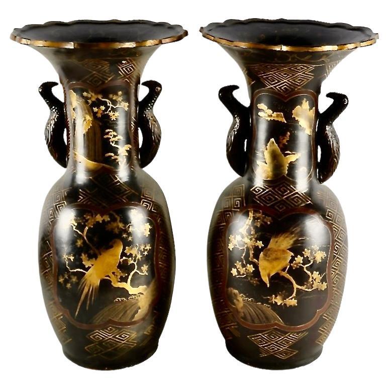 Pair Japanese Lacquer-on-Porcelain Vases For Sale