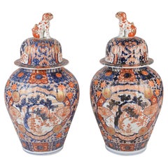 Pair Japanese lidded Imari vases, 19th Century