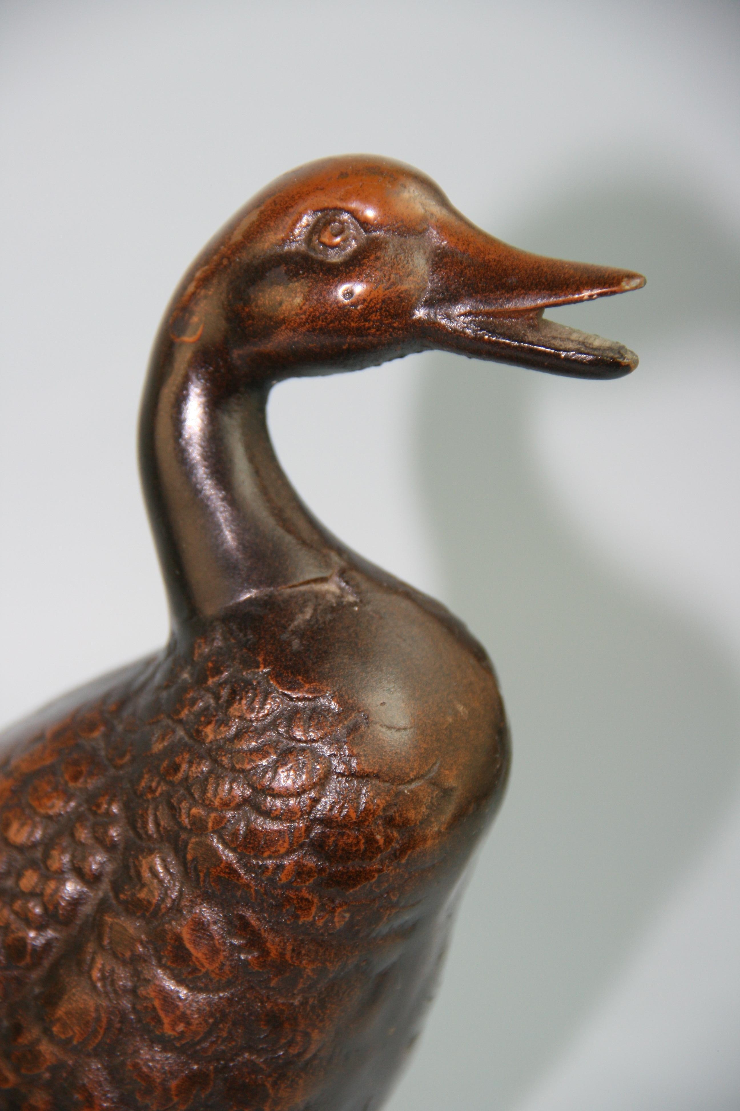 Pair Japanese Brass Duck Garden Sculptures/Bookends For Sale 4
