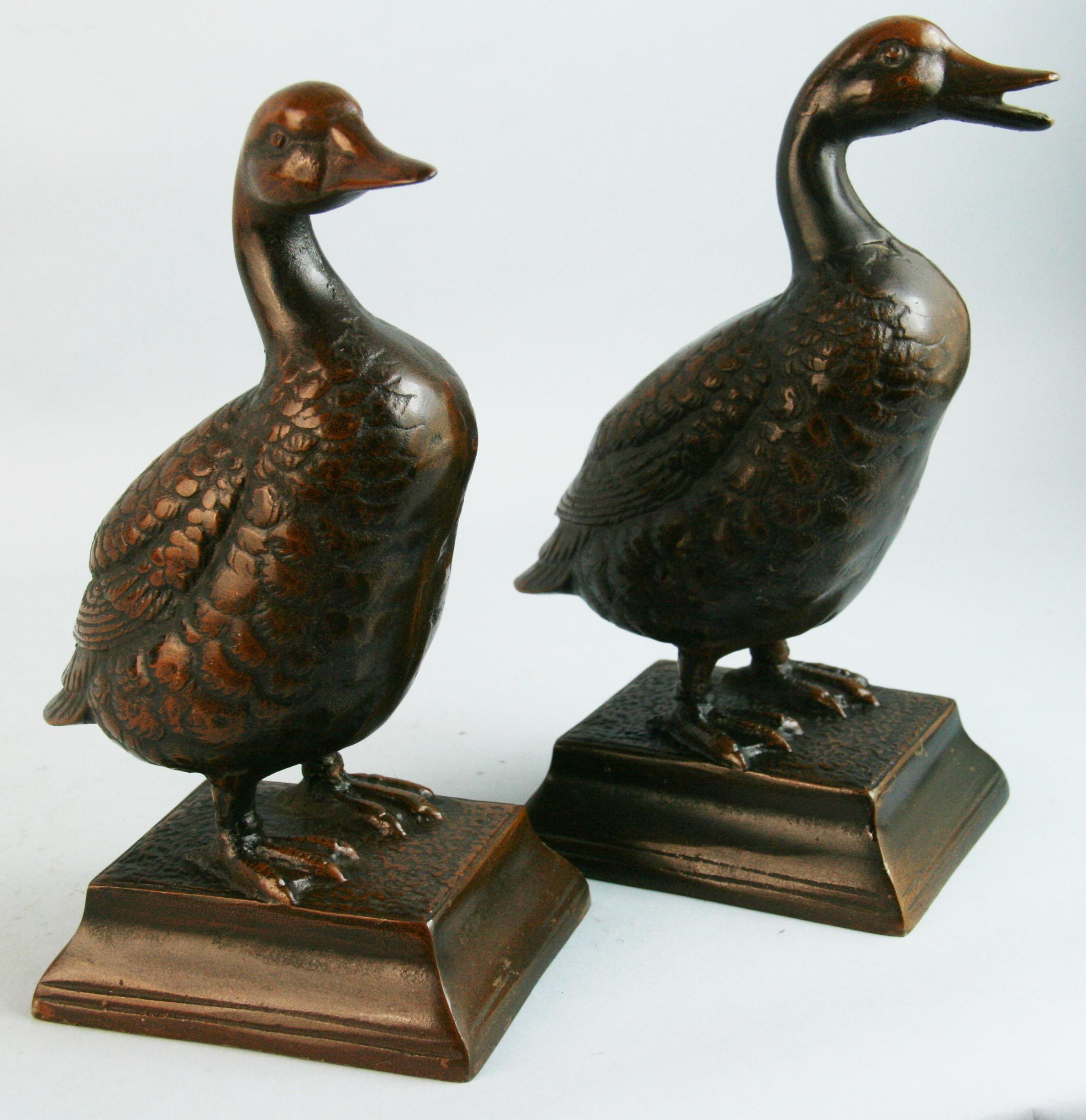 Pair Japanese Brass Duck Garden Sculptures/Bookends For Sale 5