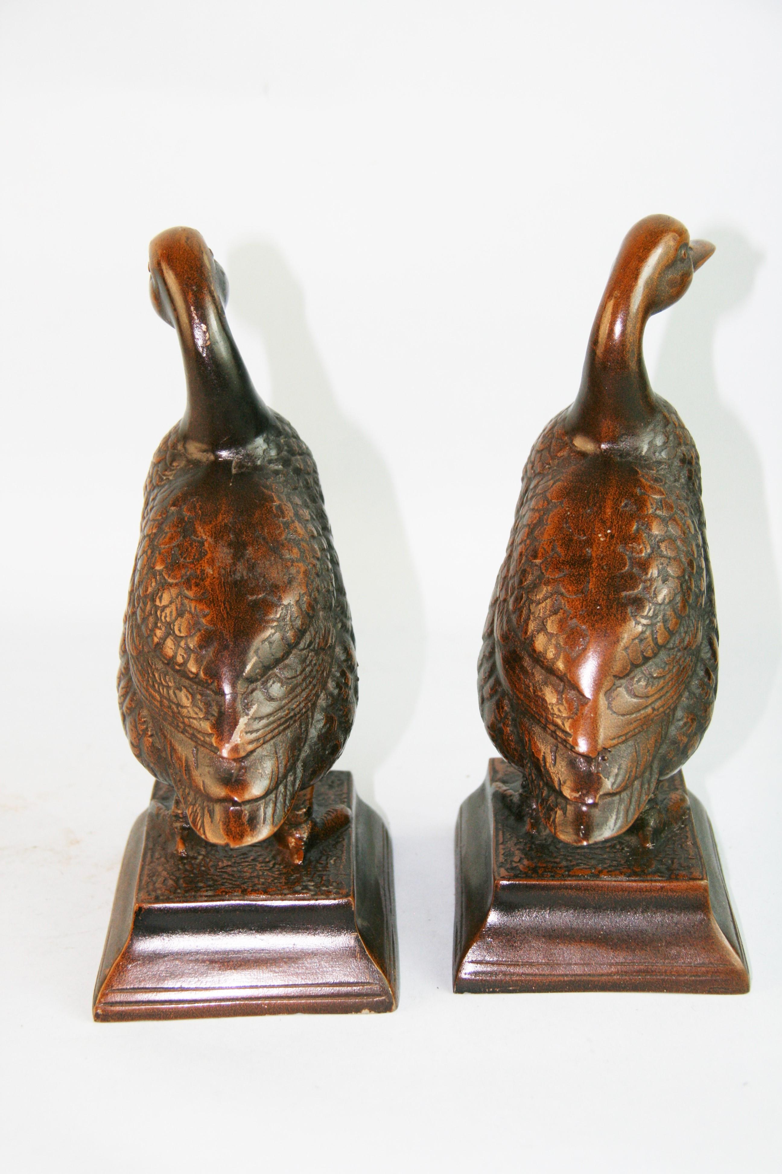 Iron Pair Japanese Brass Duck Garden Sculptures/Bookends For Sale