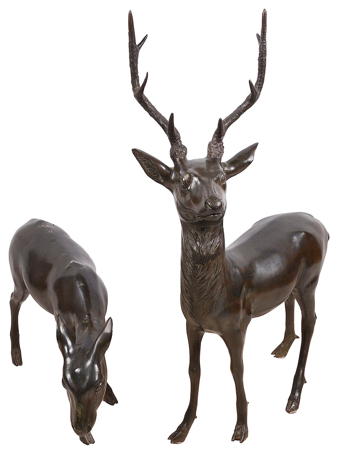 Japonisme Pair of Japanese Meiji Period Bronze Deer