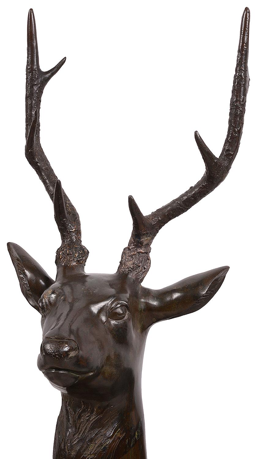 19th Century Pair of Japanese Meiji Period Bronze Deer