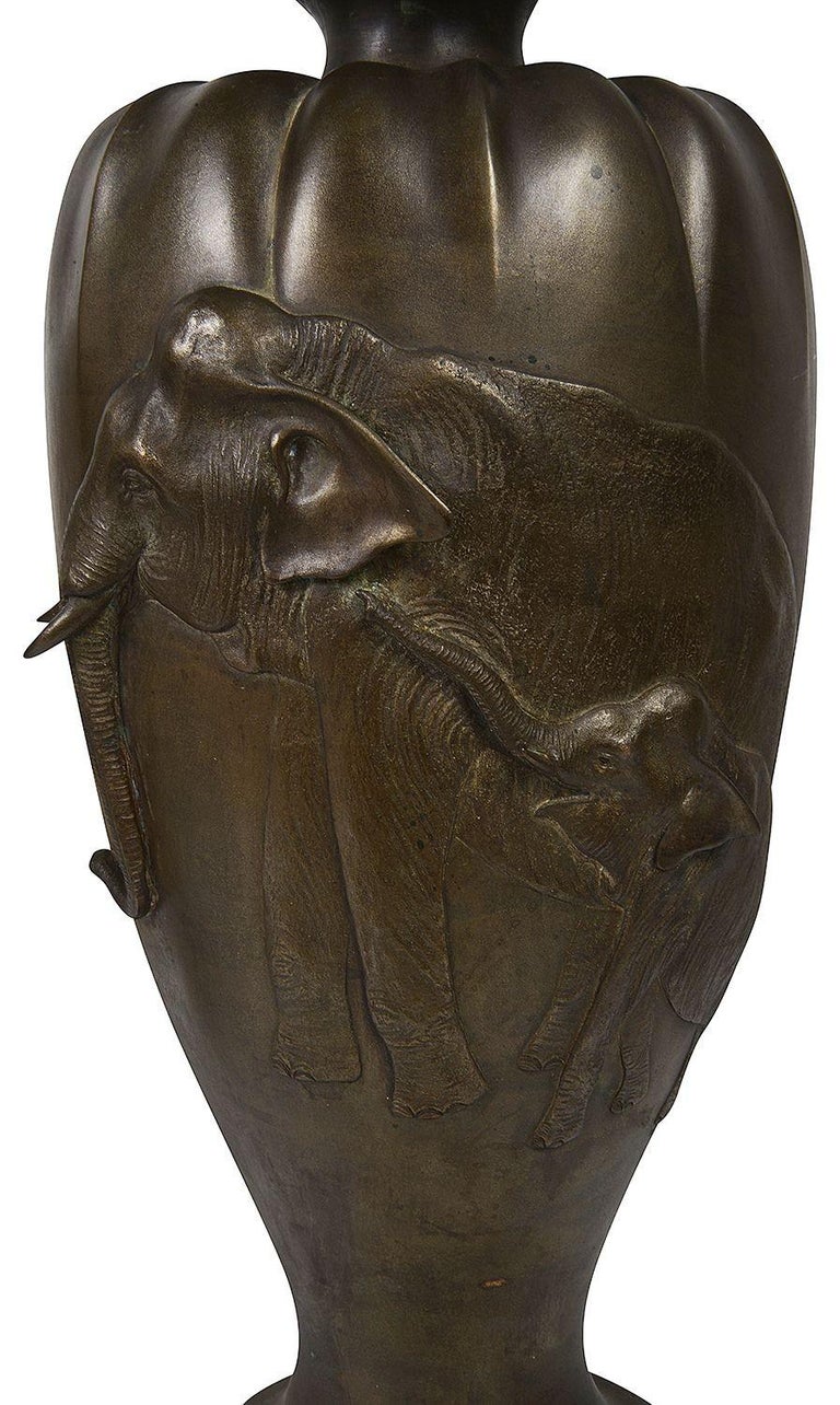 Pair Japanese Meiji Period Bronze Elephant Vases For Sale at 1stDibs
