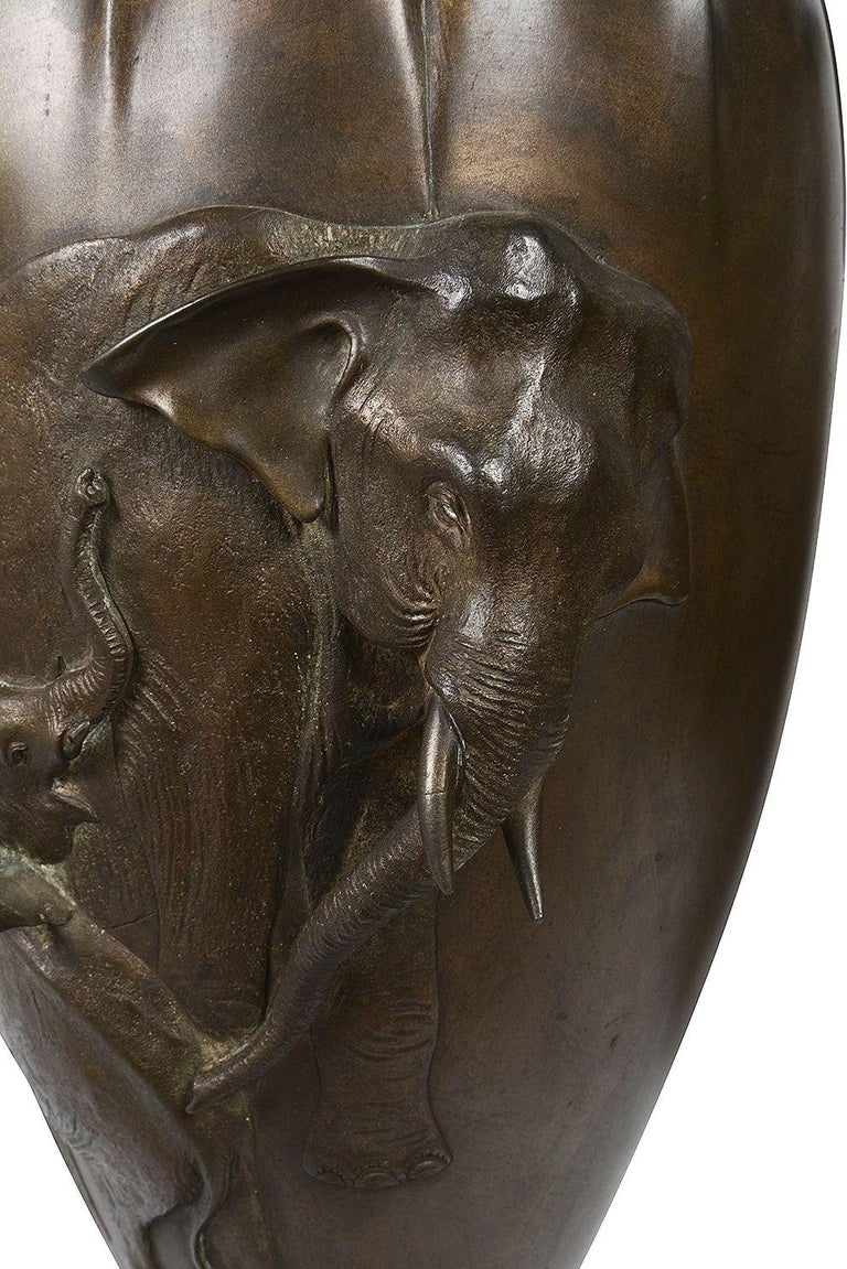 Pair Japanese Meiji Period Bronze Elephant Vases For Sale at 1stDibs