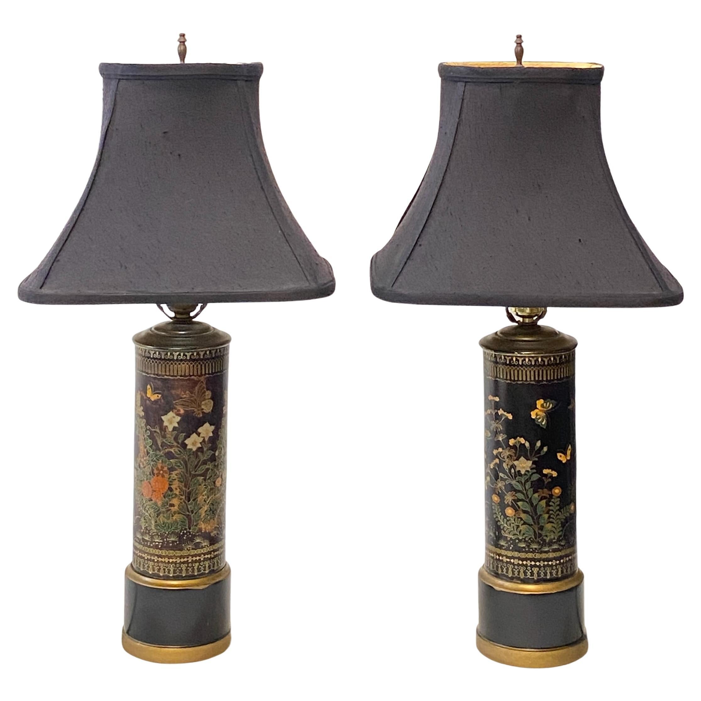  Pair Japanese Meiji Period Satsuma Pottery Cloisonné Lamps Wig Stands