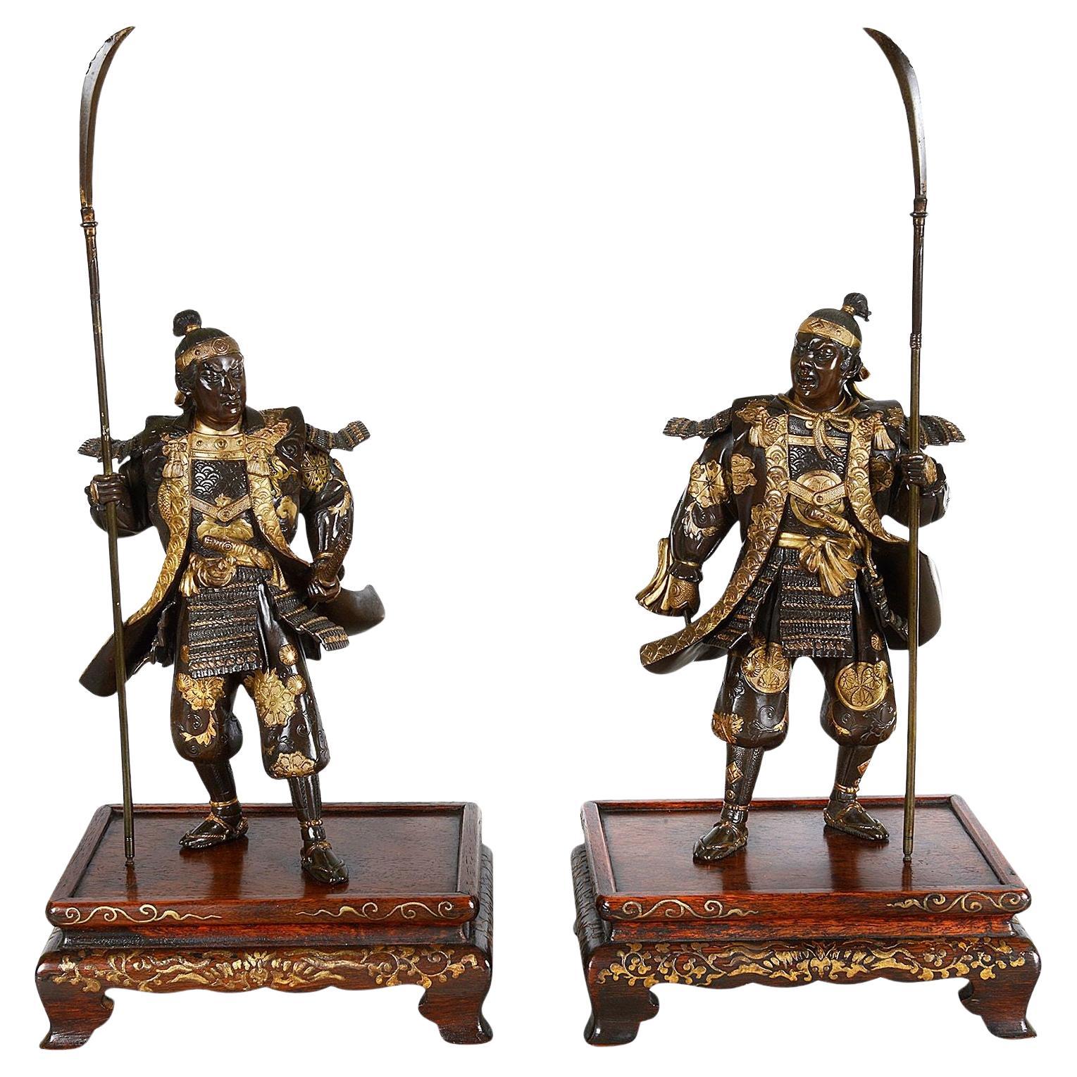 Pair Japanese Miyao bronze figures, 36cm high.