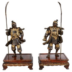 Pair Japanese Miyao bronze figures, 36cm high.