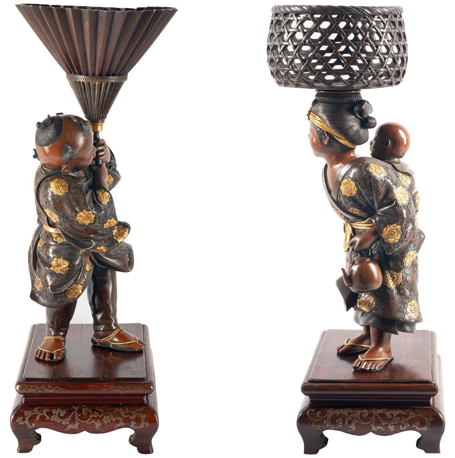 Coppia di figure giapponesi in bronzo Miyao in vendita 7