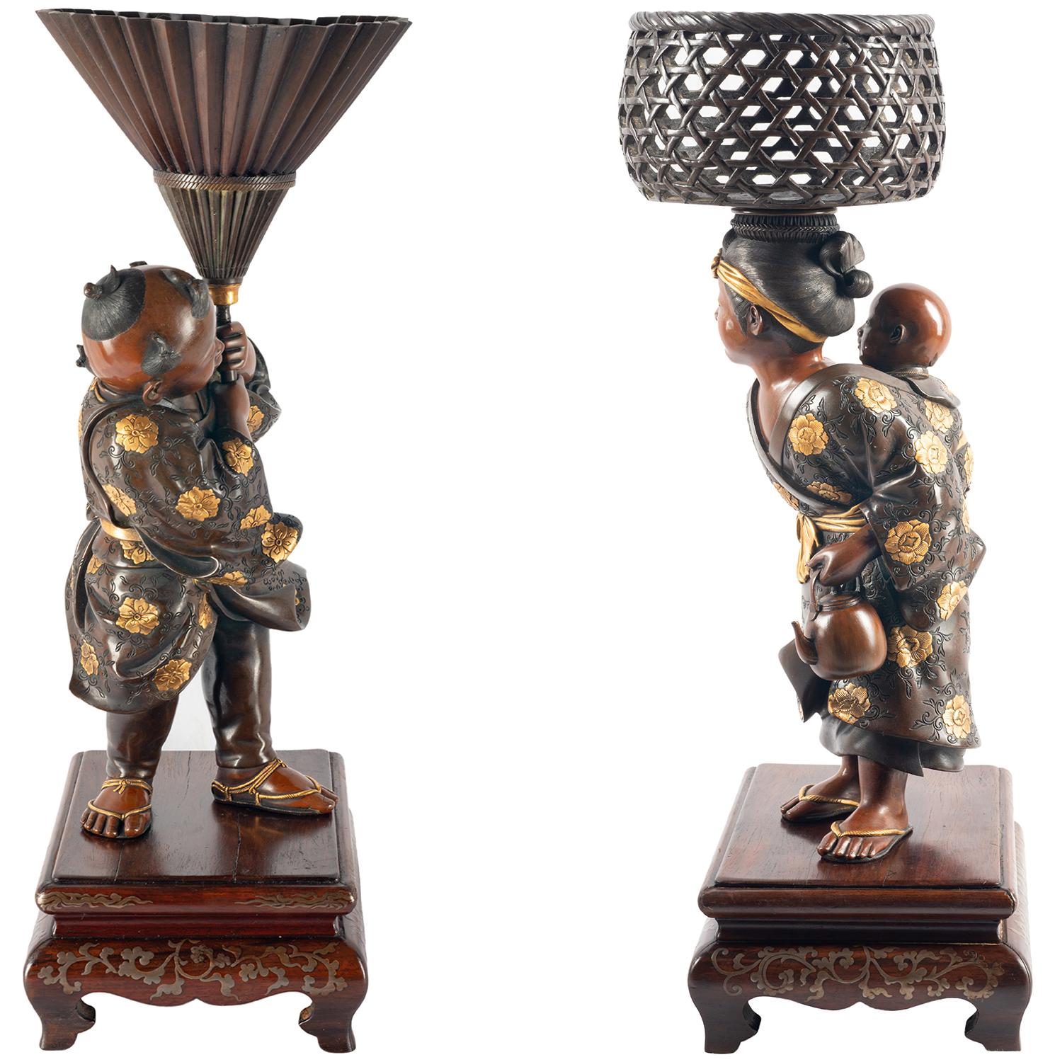 Pair of Japanese Miyao Bronze Figures For Sale 9