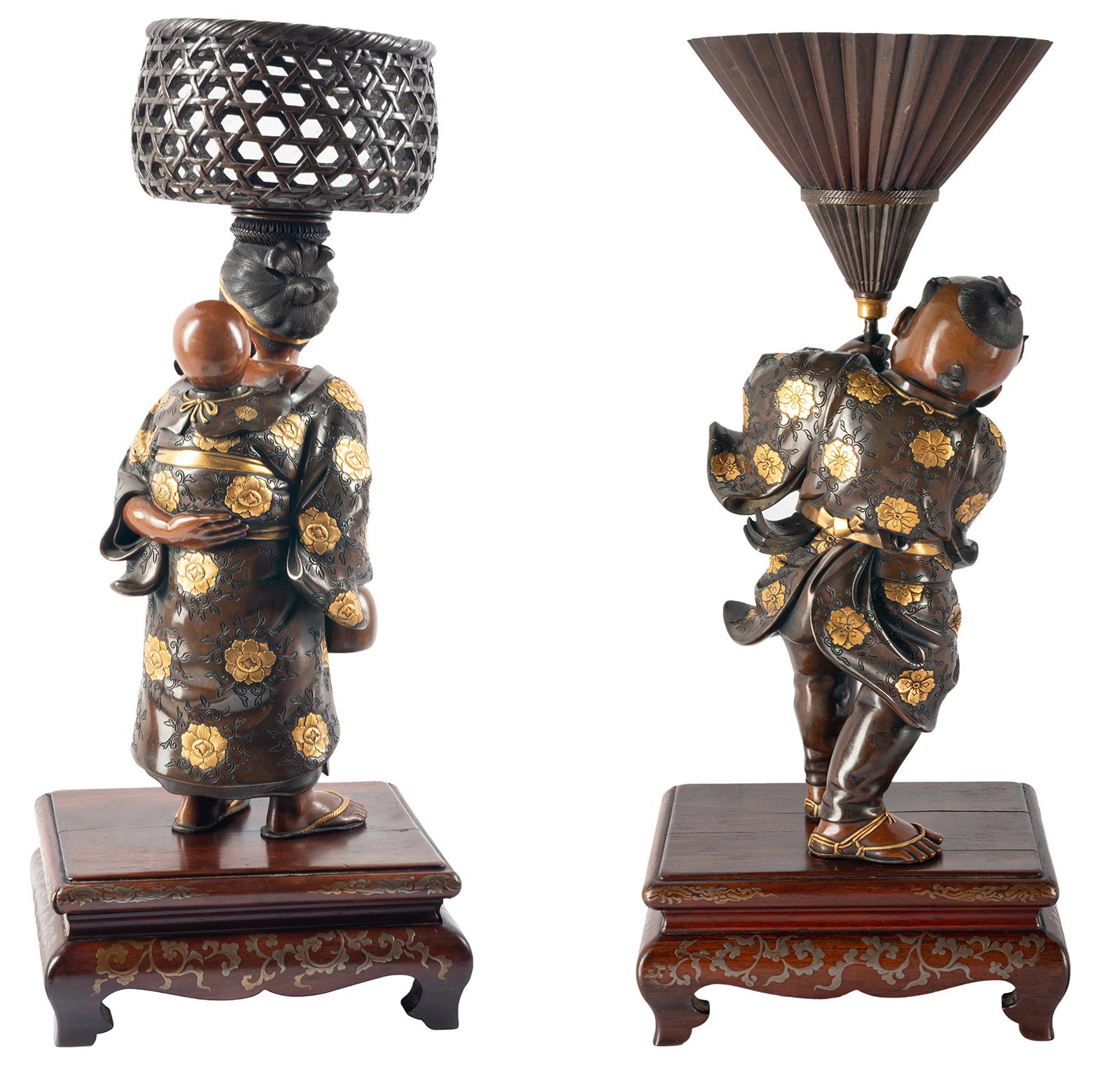 Coppia di figure giapponesi in bronzo Miyao in vendita 8