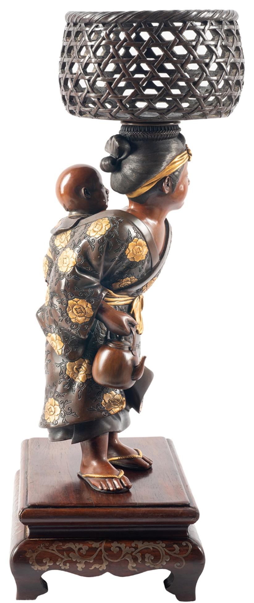 Coppia di figure giapponesi in bronzo Miyao In condizioni buone in vendita a Brighton, Sussex