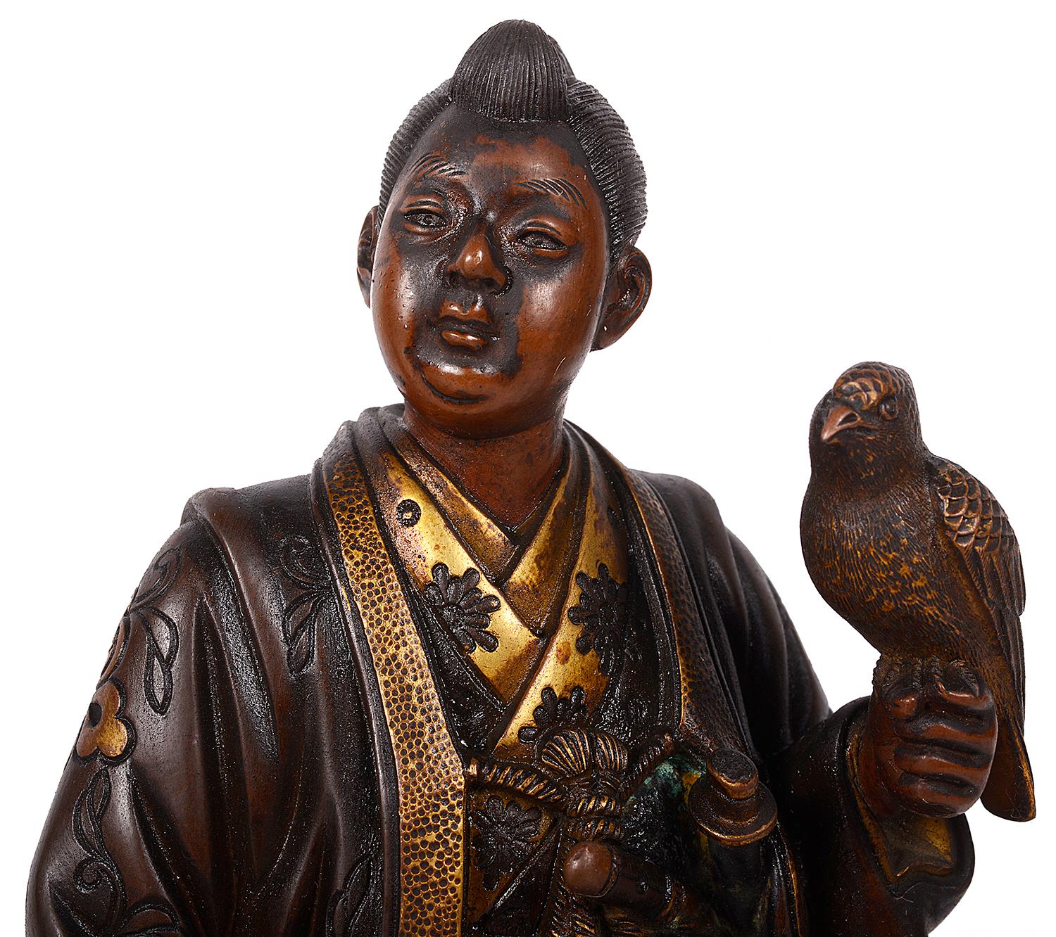 Gilt Pair of Japanese Miyao Bronze Statues, Meiji Period For Sale