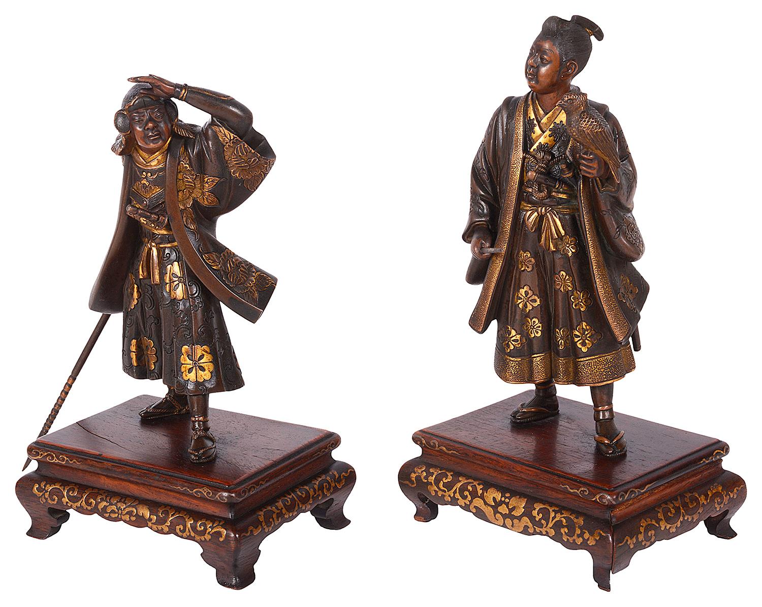 Pair of Japanese Miyao Bronze Statues, Meiji Period In Good Condition For Sale In Brighton, Sussex