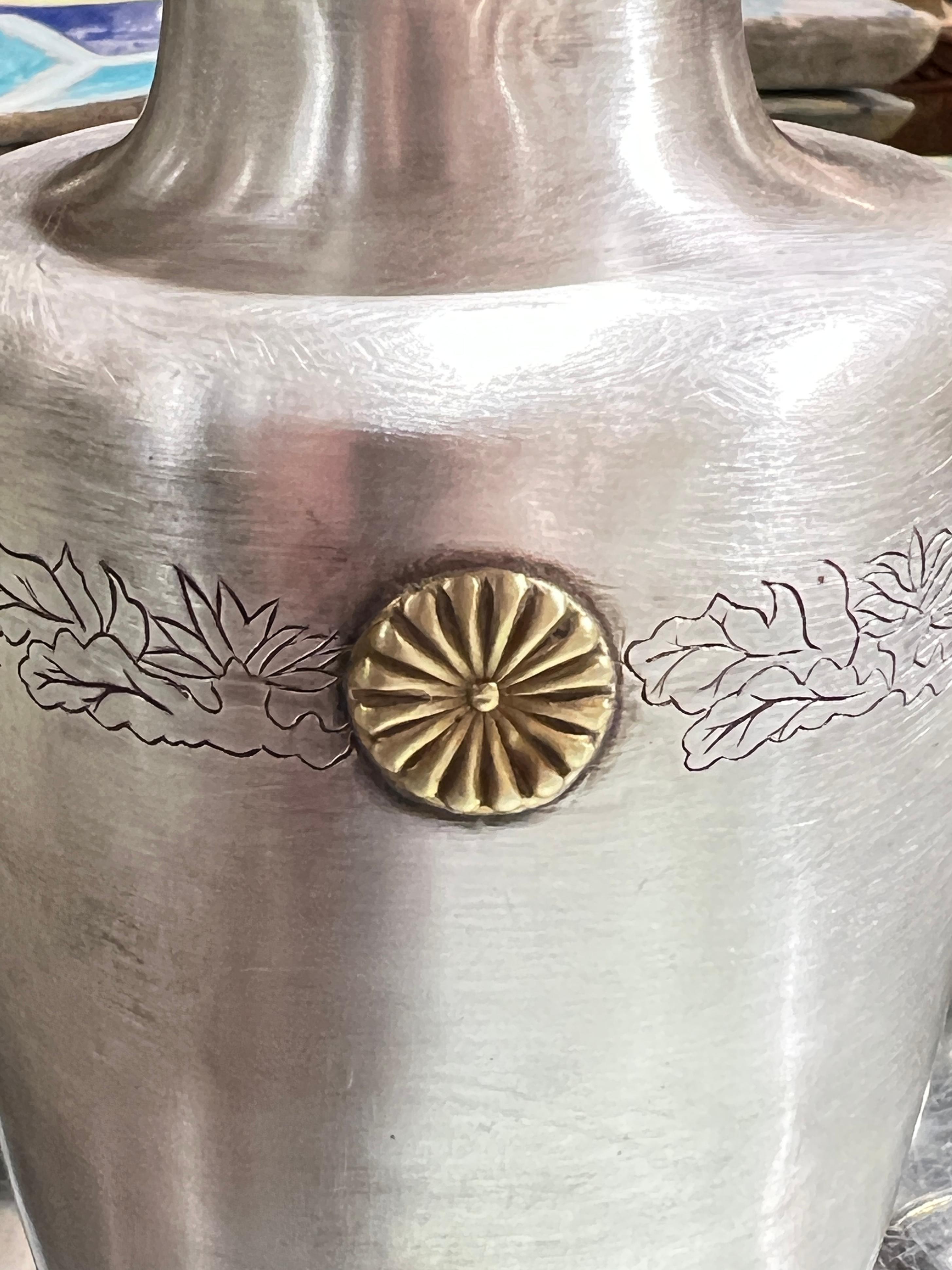 Meiji Pair Japanese Pure Silver Vases with Royal Seal For Sale