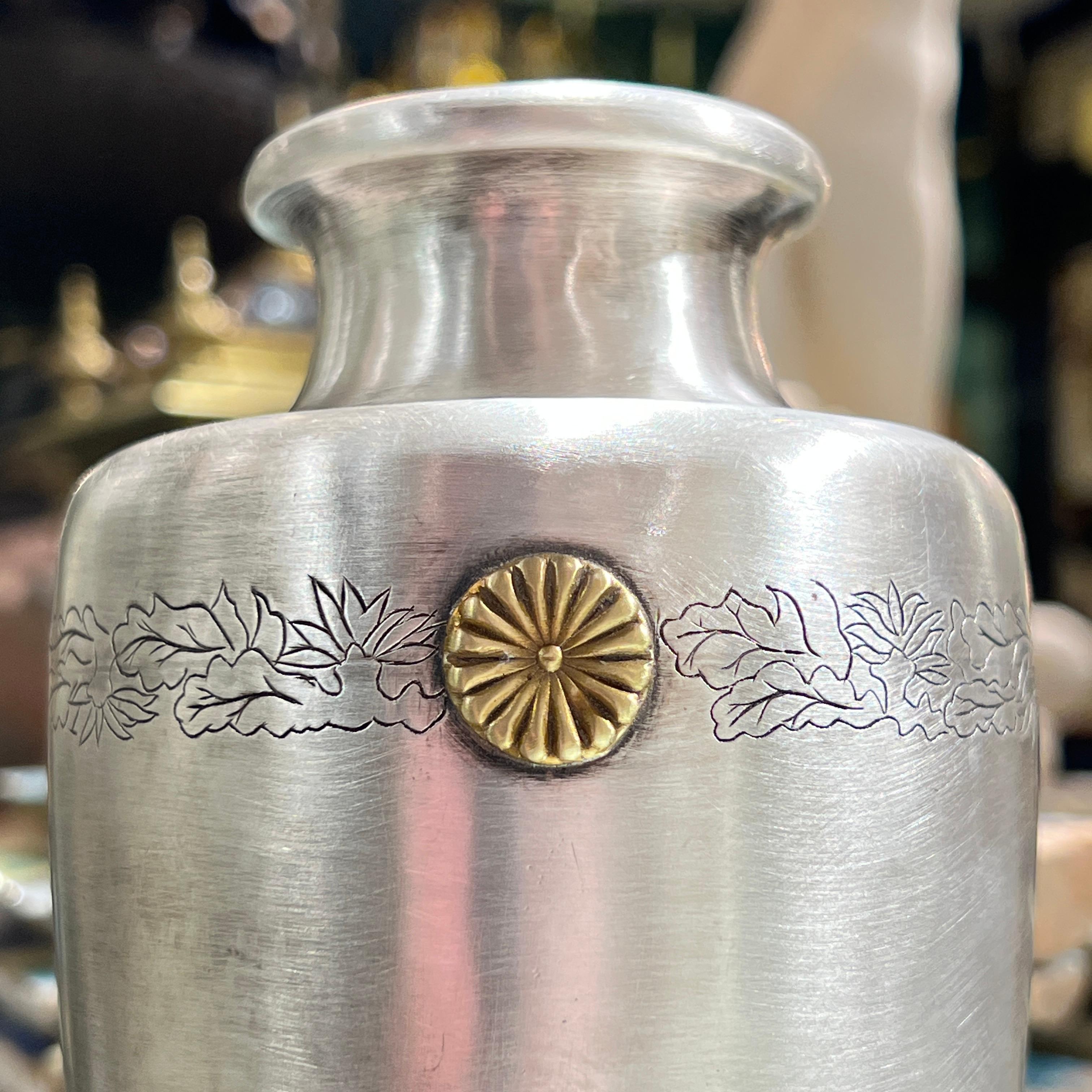 Pair Japanese Pure Silver Vases with Royal Seal For Sale 3