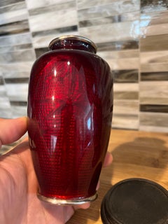 Pair, Japanese Red Ginbari Pigeon Blood Red Cloisonne Vases