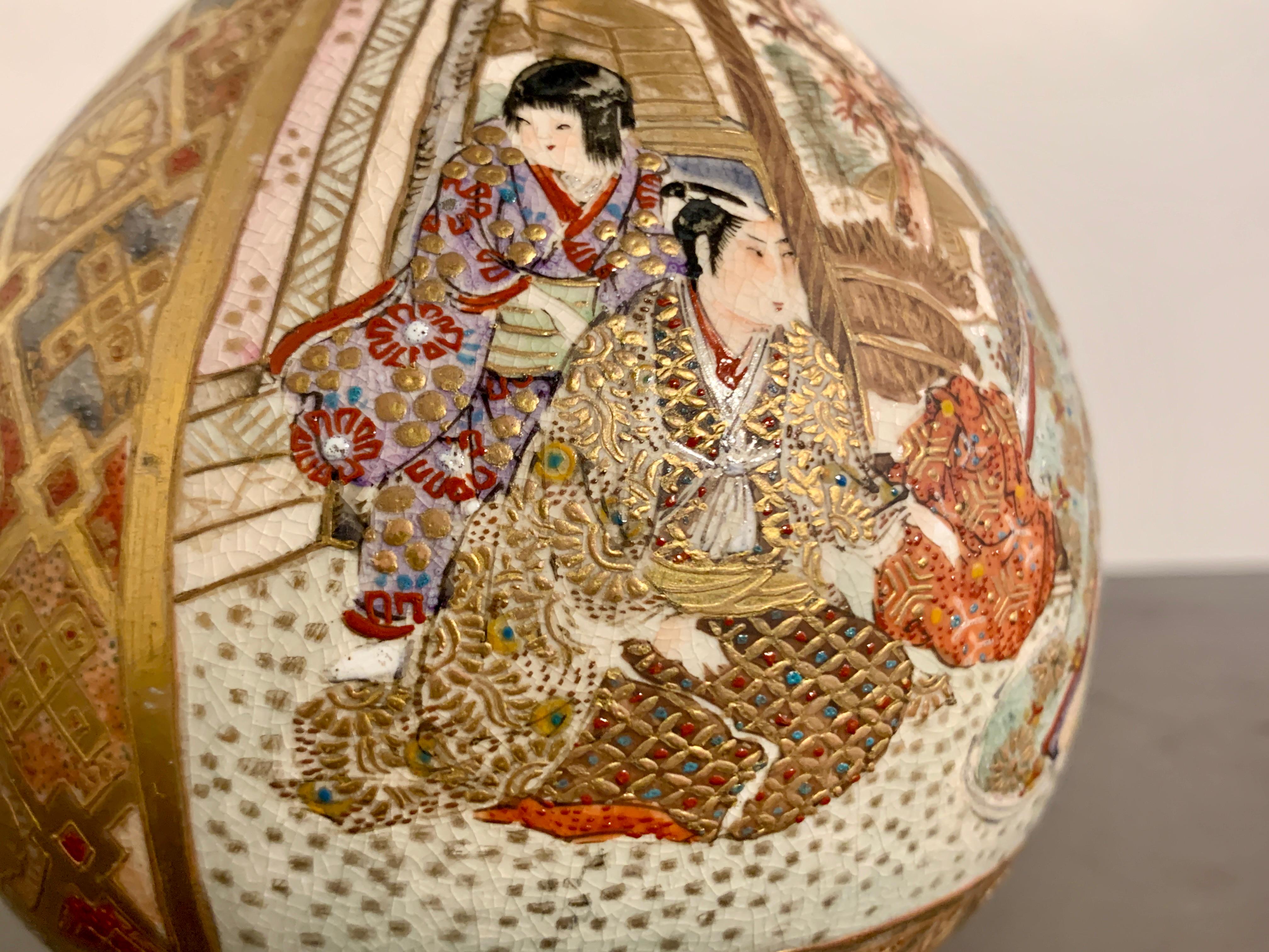 Pair Japanese Satsuma Garlic Head Vases, Meiji period, Early 20th Century 13