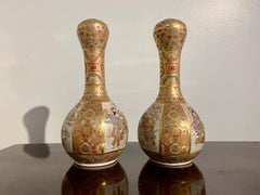 Pair Japanese Satsuma Garlic Head Vases, Meiji period, Early 20th Century