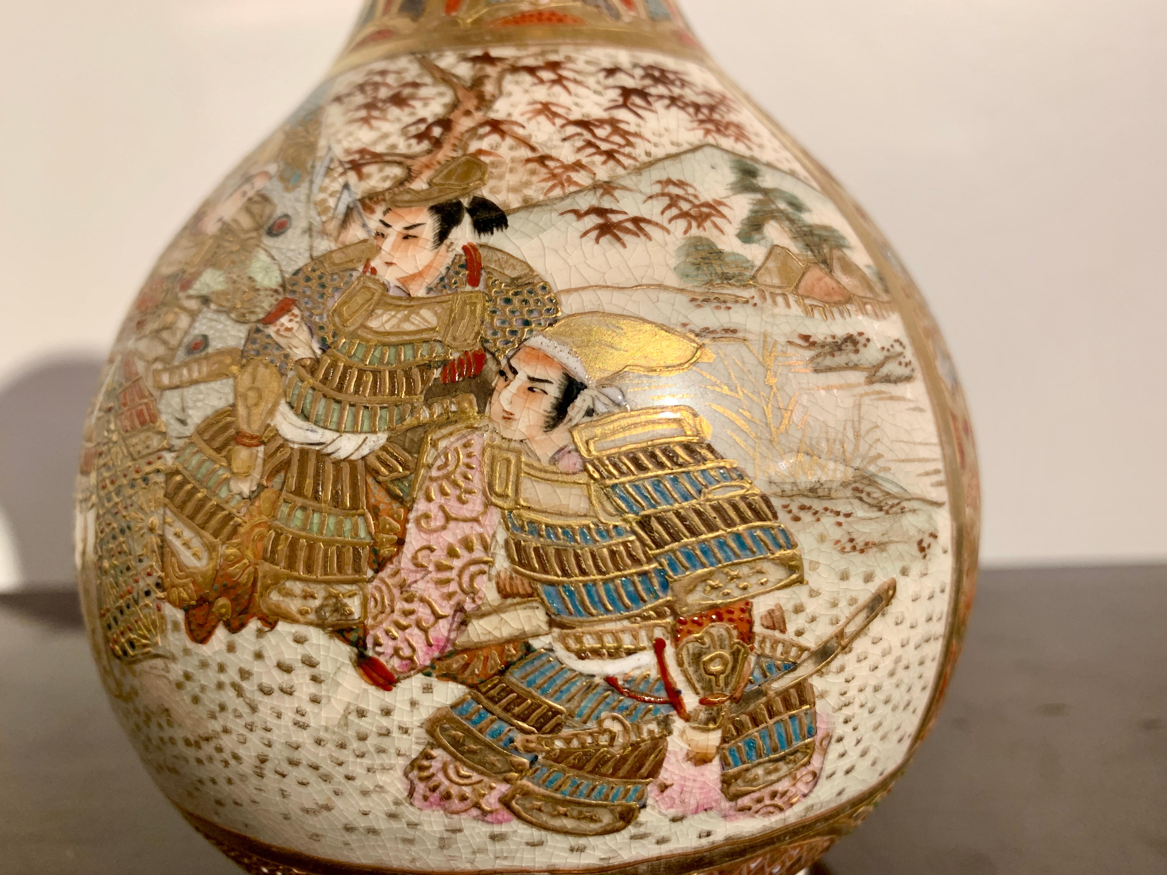 Stoneware Pair Japanese Satsuma Garlic Head Vases, Meiji period, Early 20th Century