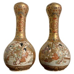 Pair Japanese Satsuma Garlic Head Vases, Meiji period, Early 20th Century